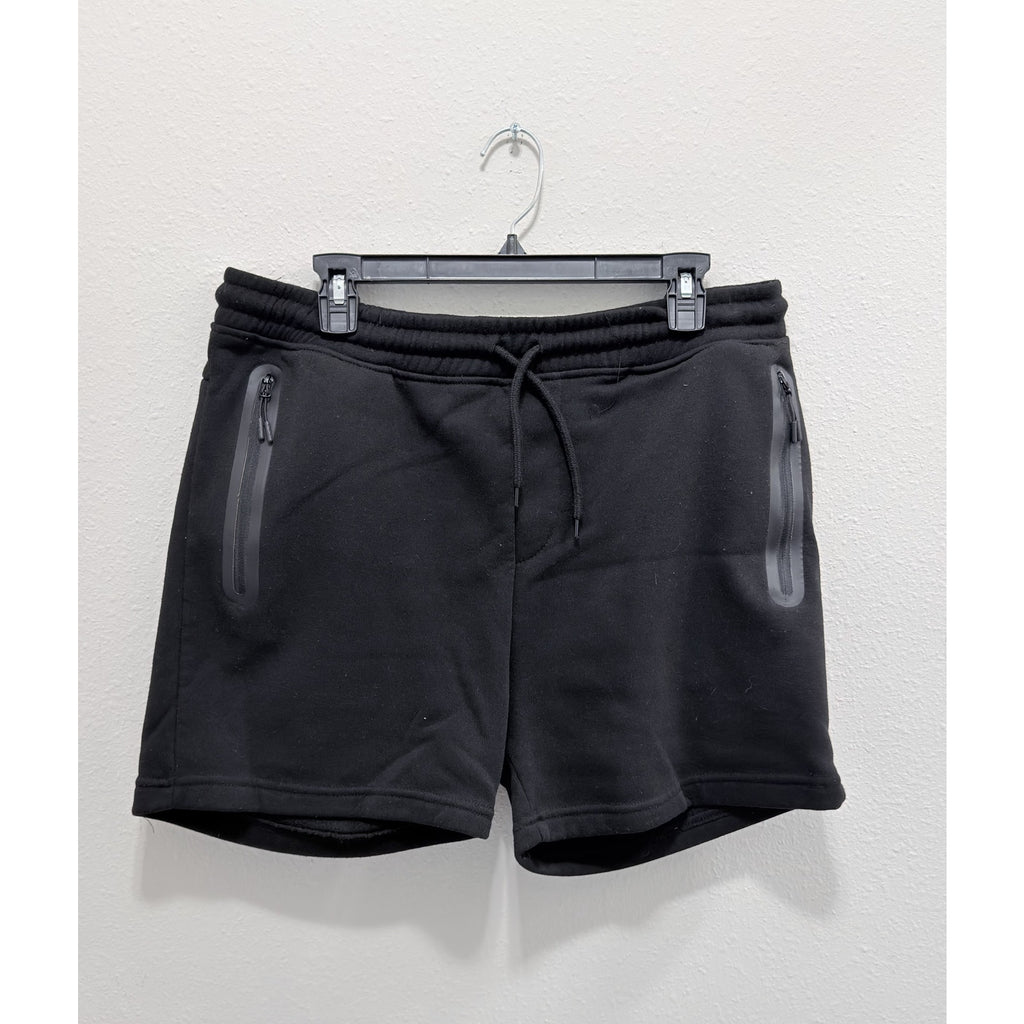 Men's Large Black 5" Inseam Fleece Shorts Heat Seal Zip Pocket Preowned