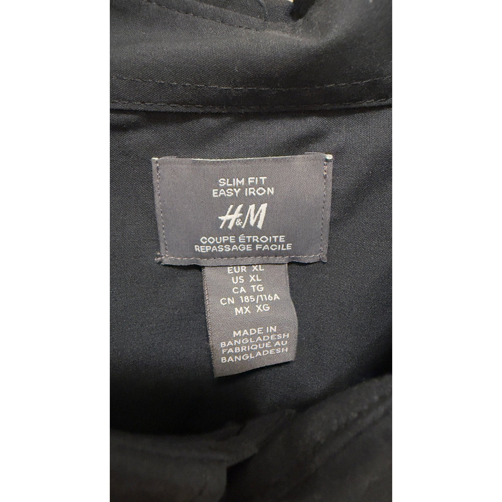 H&M Men's XL Black Slim Fit Easy Iron Long Sleeve Dress Shirt