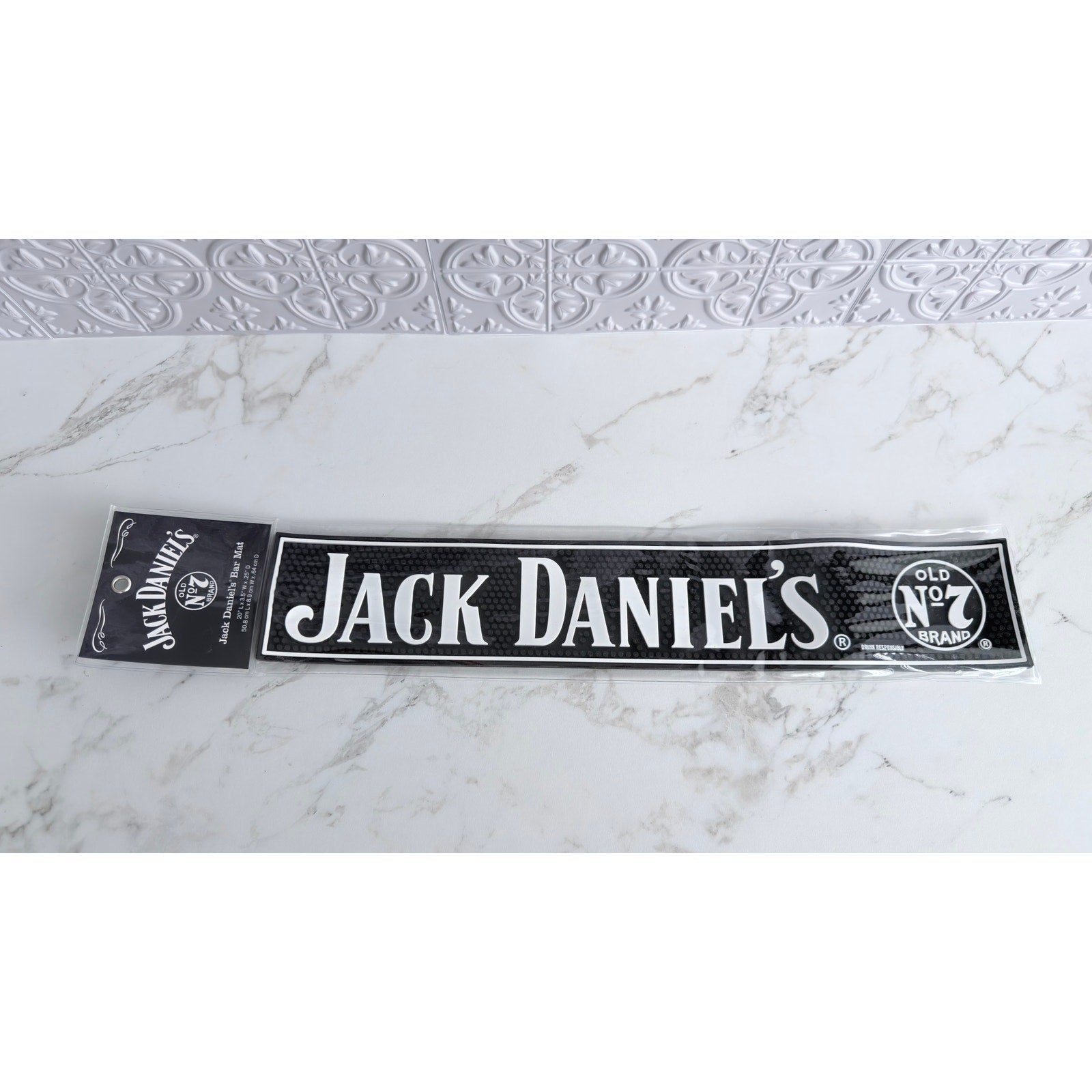 Official Jack Daniel's Black Bar Mat - Old No. 7 Brand - 19" x 4" Rubber NEW