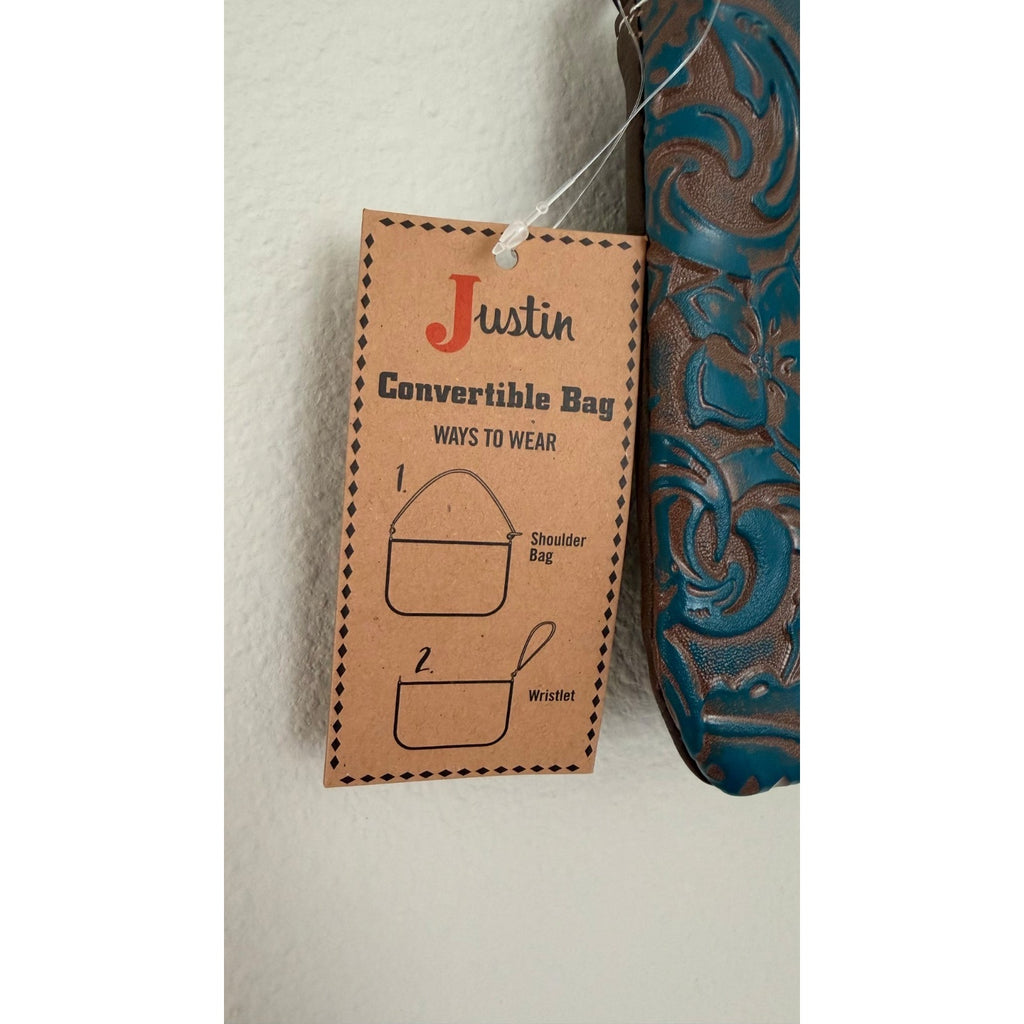 Justin Boots Embossed Convertible Wristlet Blue/Brown NEW