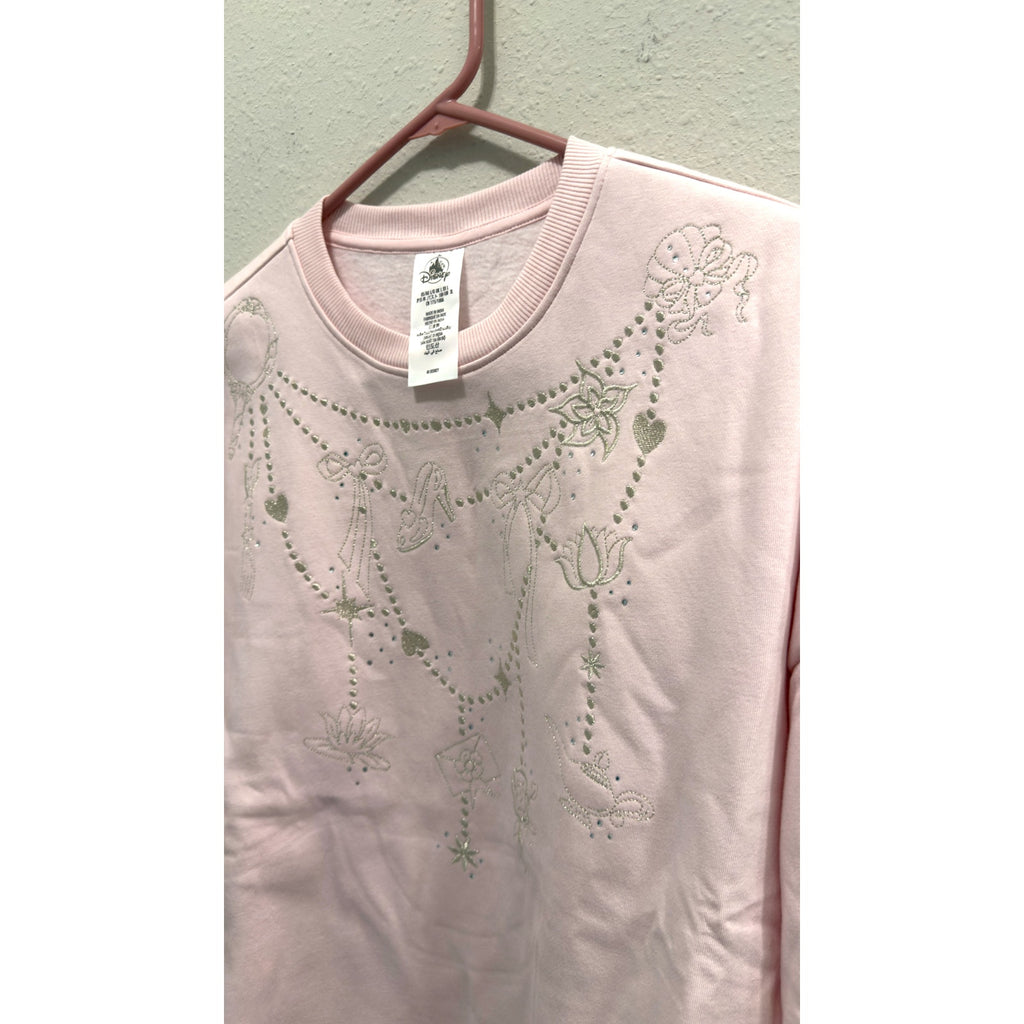 Disney Parks Pink Princess Icons Embroidered Sweatshirt Crewneck Adult Large NWT