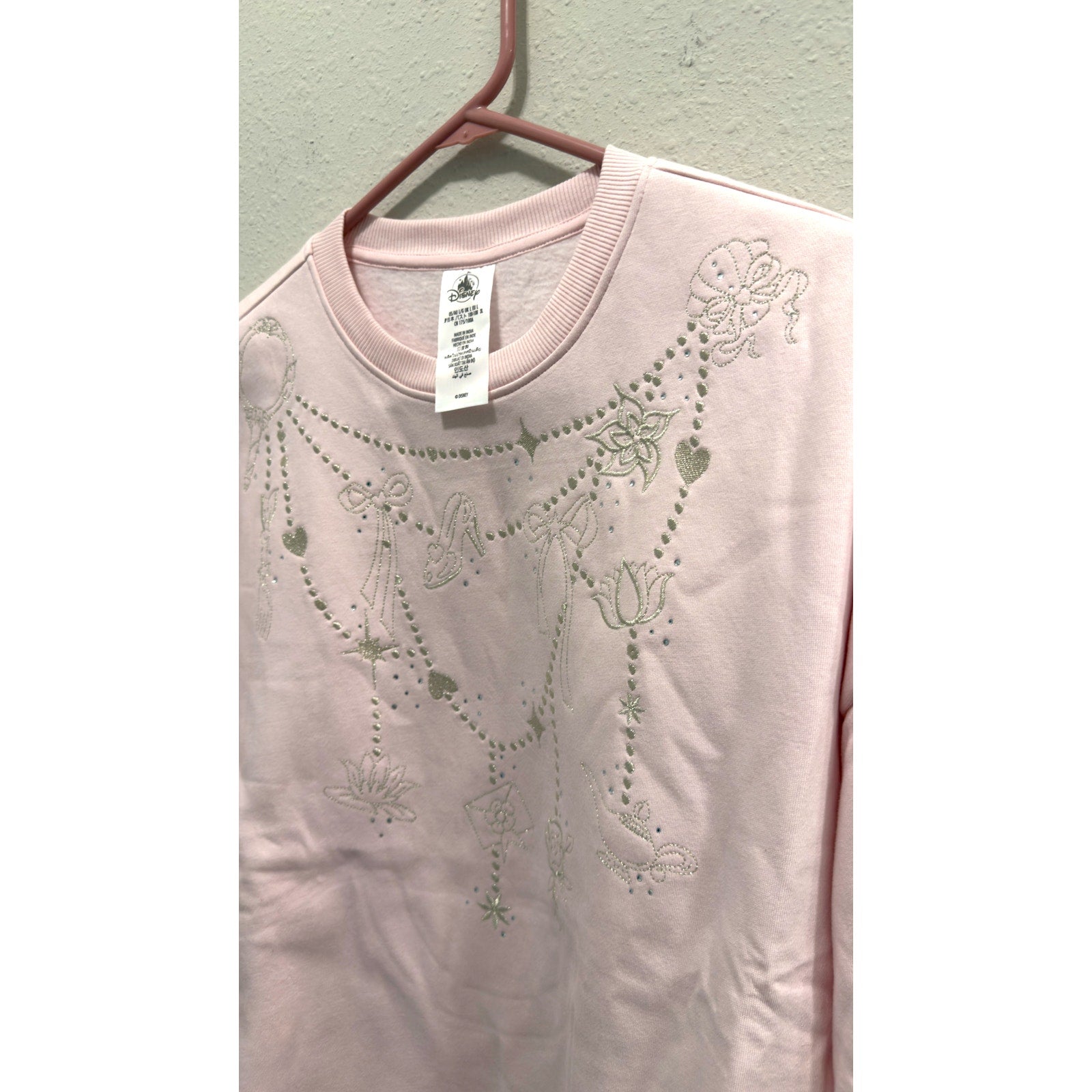 Disney Parks Pink Princess Icons Embroidered Sweatshirt Crewneck Adult Large NWT
