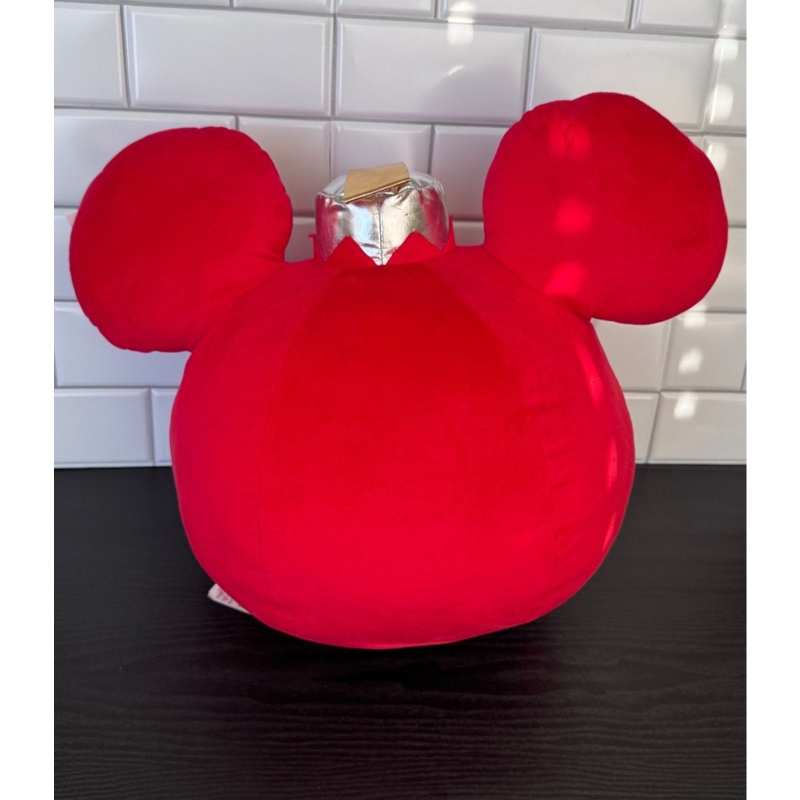 Disney Parks 16" Mickey Ears Ornament Green/Red Plush Pillow Holiday Castle NEW
