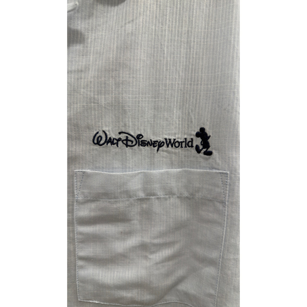 Disney Walt Disney World Logo Adult Button-Up Light Blue Pinstripe NWT Large