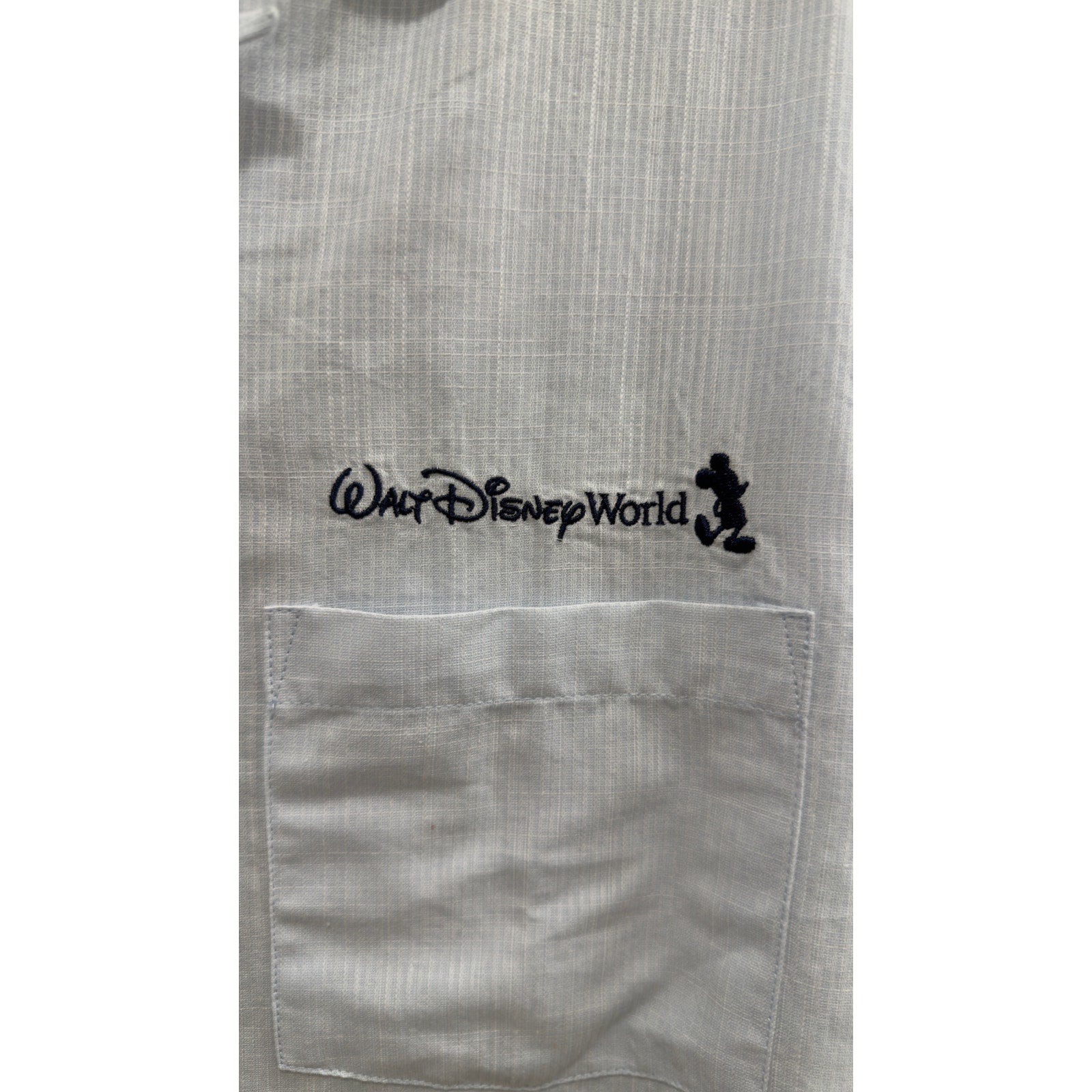 Disney Walt Disney World Logo Adult Button-Up Light Blue Pinstripe NWT Large