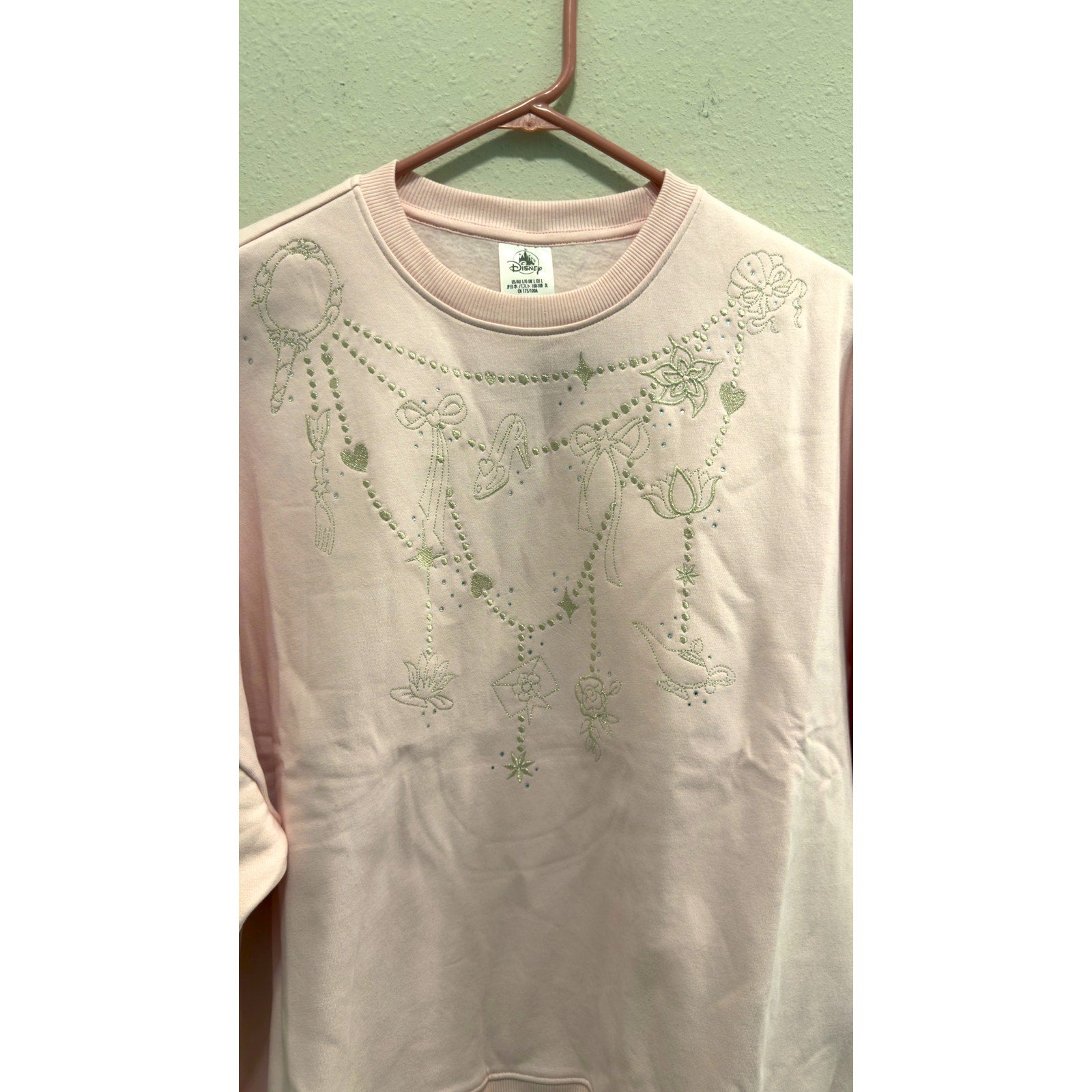 Disney Parks Pink Princess Icons Embroidered Sweatshirt Crewneck Adult Large NWT