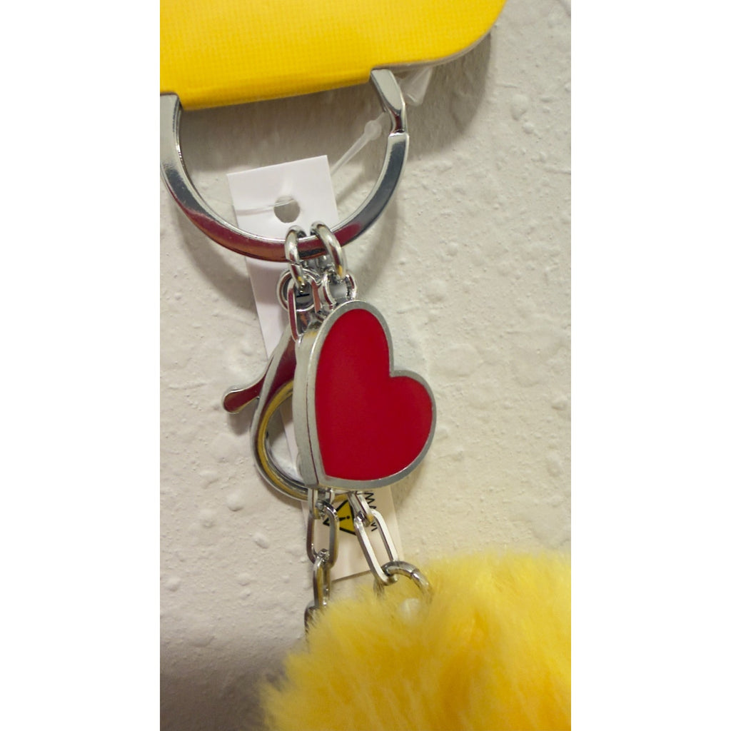 NWT Peanuts Snoopy & Woodstock Yellow Pom Pom Heart Bag Tag Keychain
