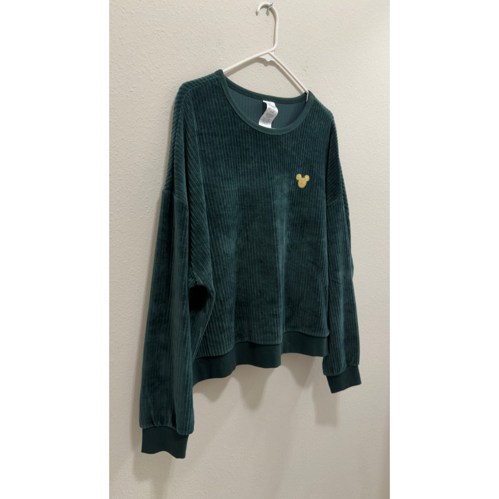 Disney Parks Haunted Mansion Wallpaper Teal Velvet Flocked Crewneck Large