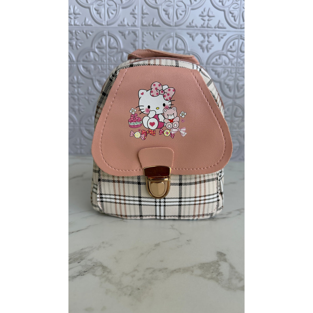 Sanrio Hello Kitty Plaid Mini Backpack Pink Crossbody Shoulder Bag NEW