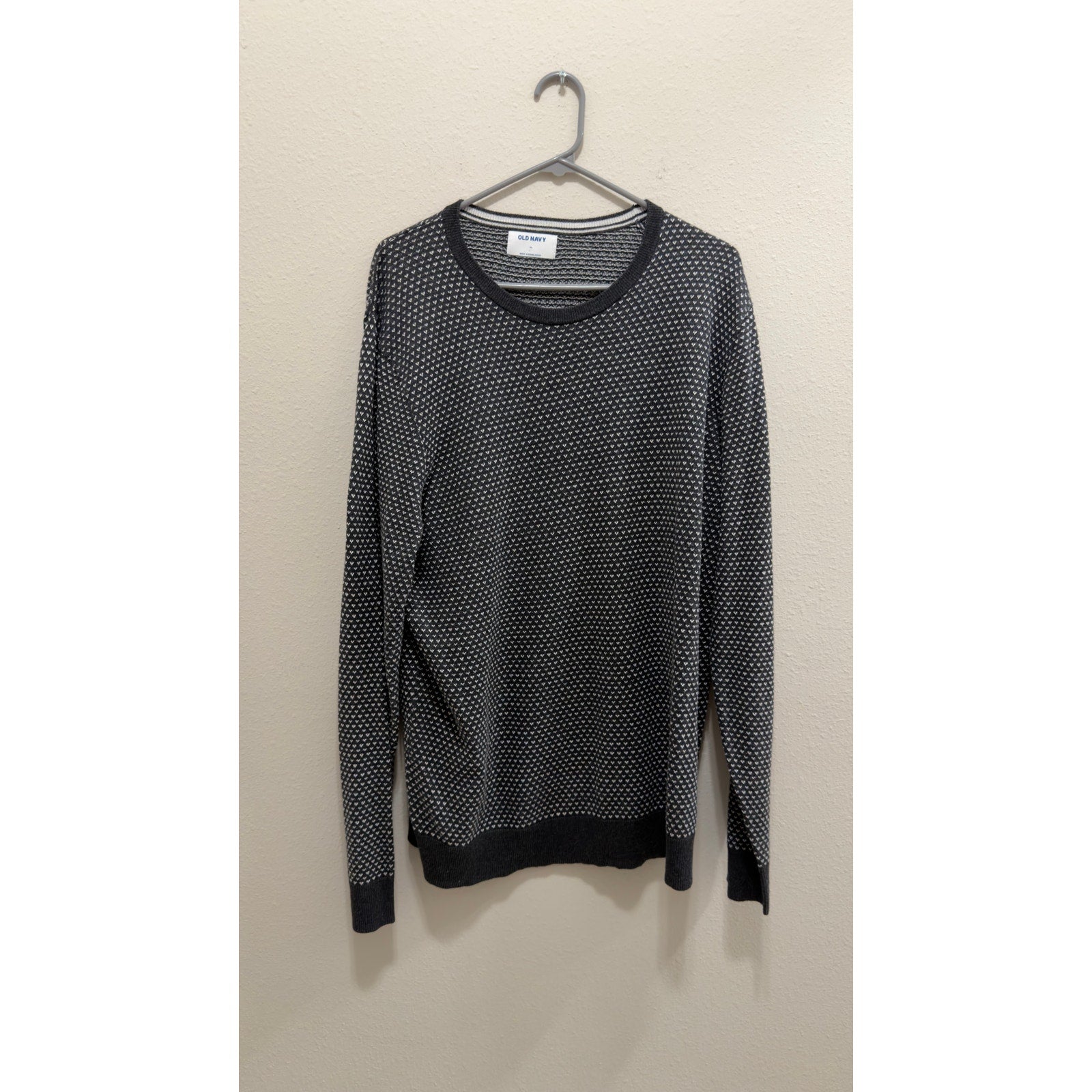 Old Navy Men's Black White Micro Pattern Knit Crewneck Sweater XL
