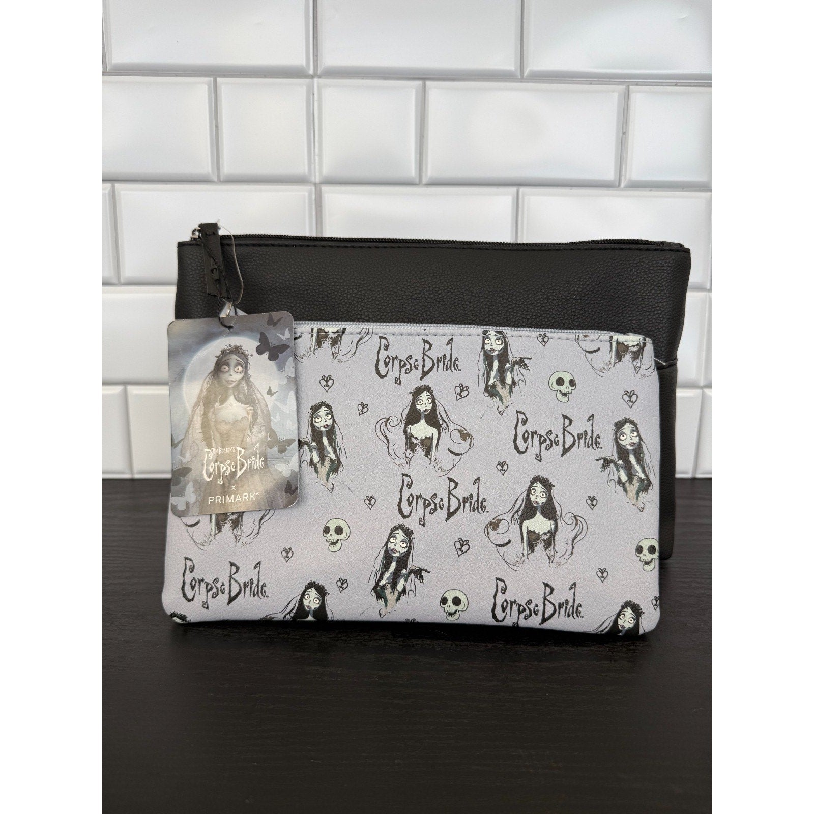 Primark Tim Burton Corpse Bride 2pc Makeup Bag Clutch Set NWT