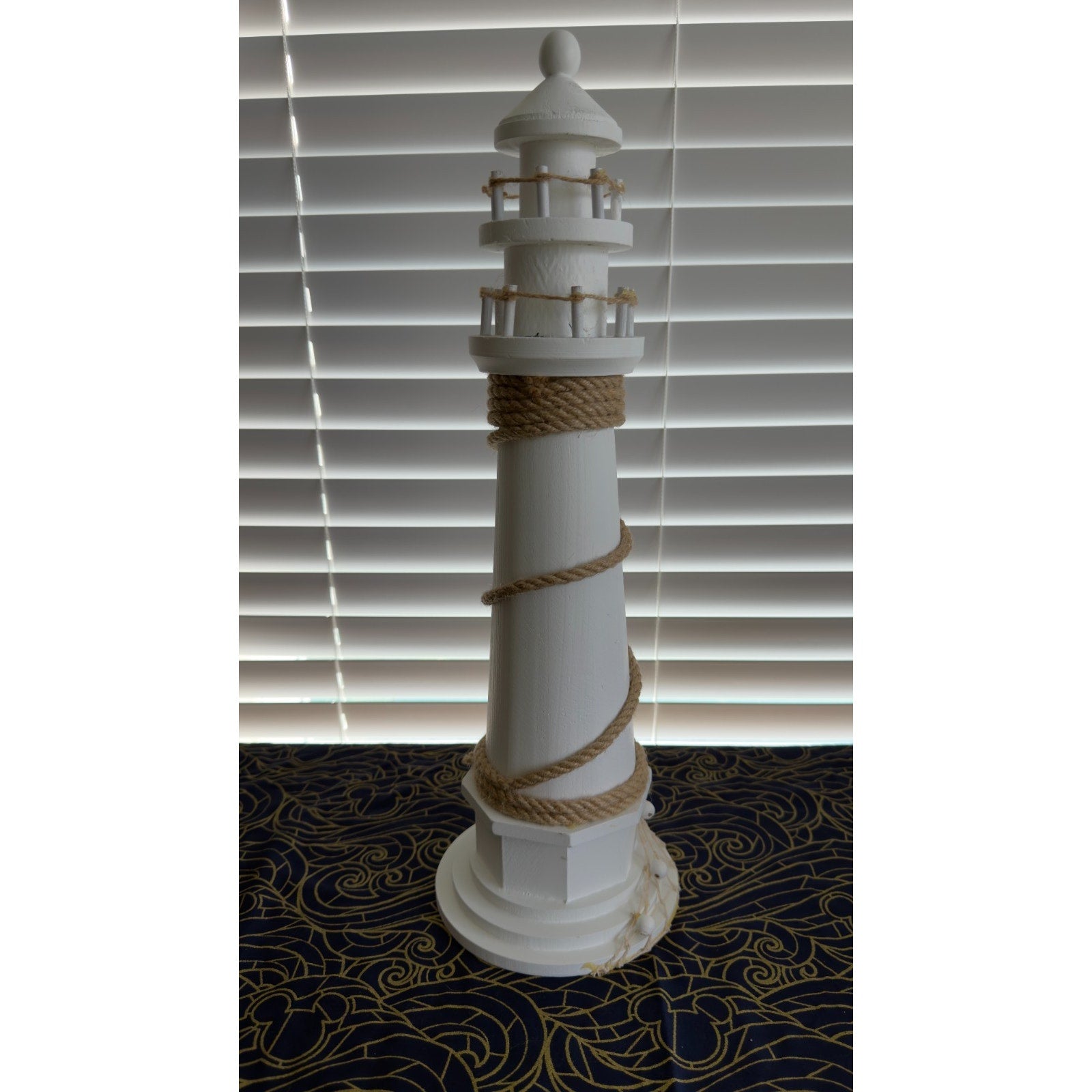 Large 20" White Wooden Lighthouse - Coastal Nautical Home Decor