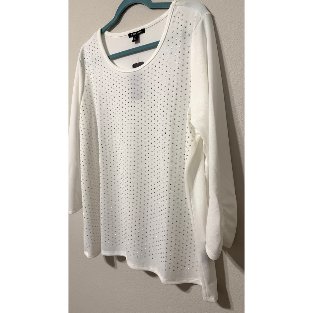 Robert Louis Women's XL Rhinestone Blouse Tunic Top NWT 3/4 Sleeve Cream White