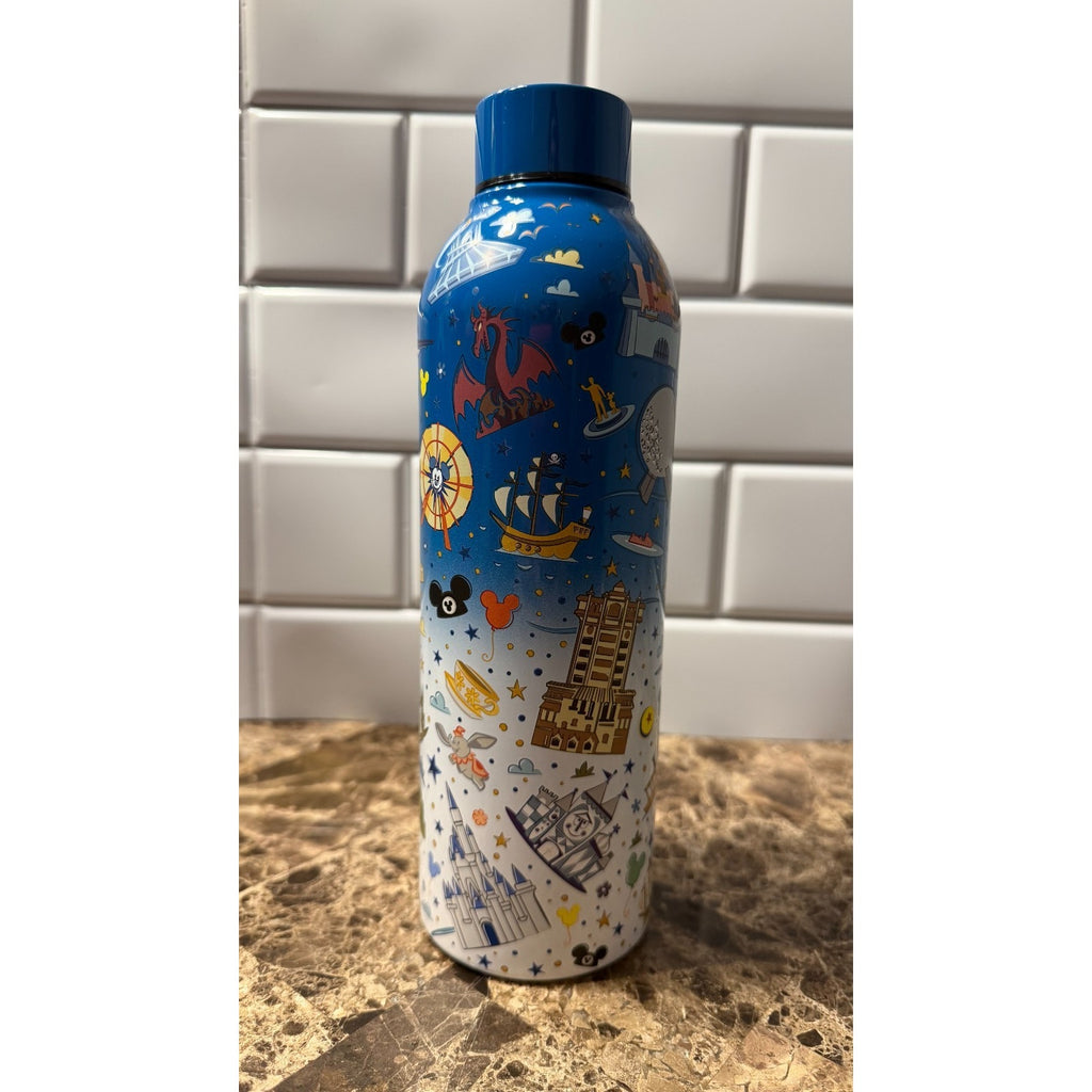 Disney Parks Icons & Attractions Stainless Steel Water Bottle - Blue Ombre NWT