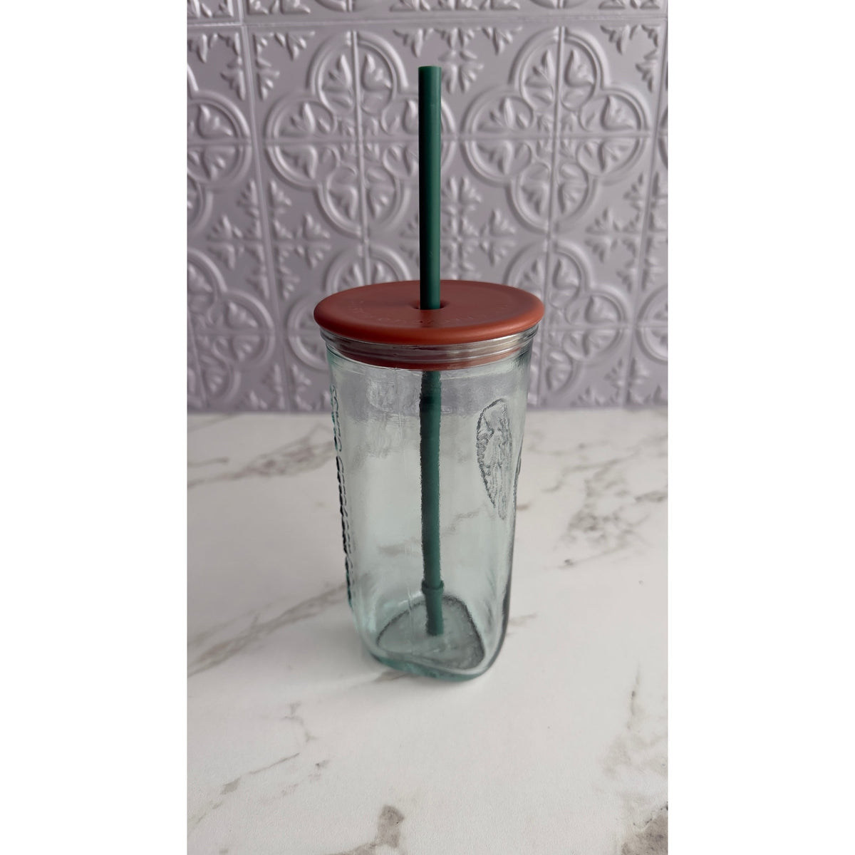 Starbucks 100% Recycled Glass Cold Cup Tumbler 16 oz Terra Cotta Lid