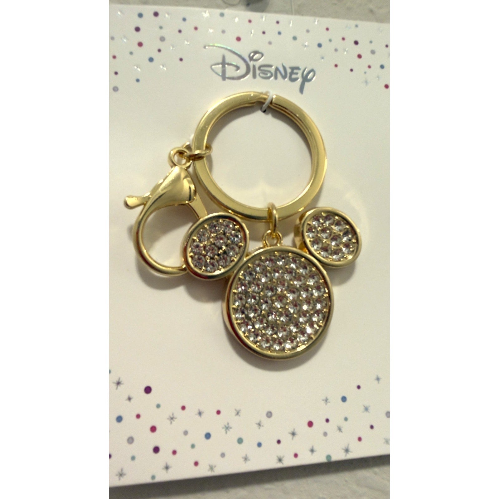 NWT Disney Mickey Mouse Gold Crystal Keychain - Rhinestone Bag Charm Bling