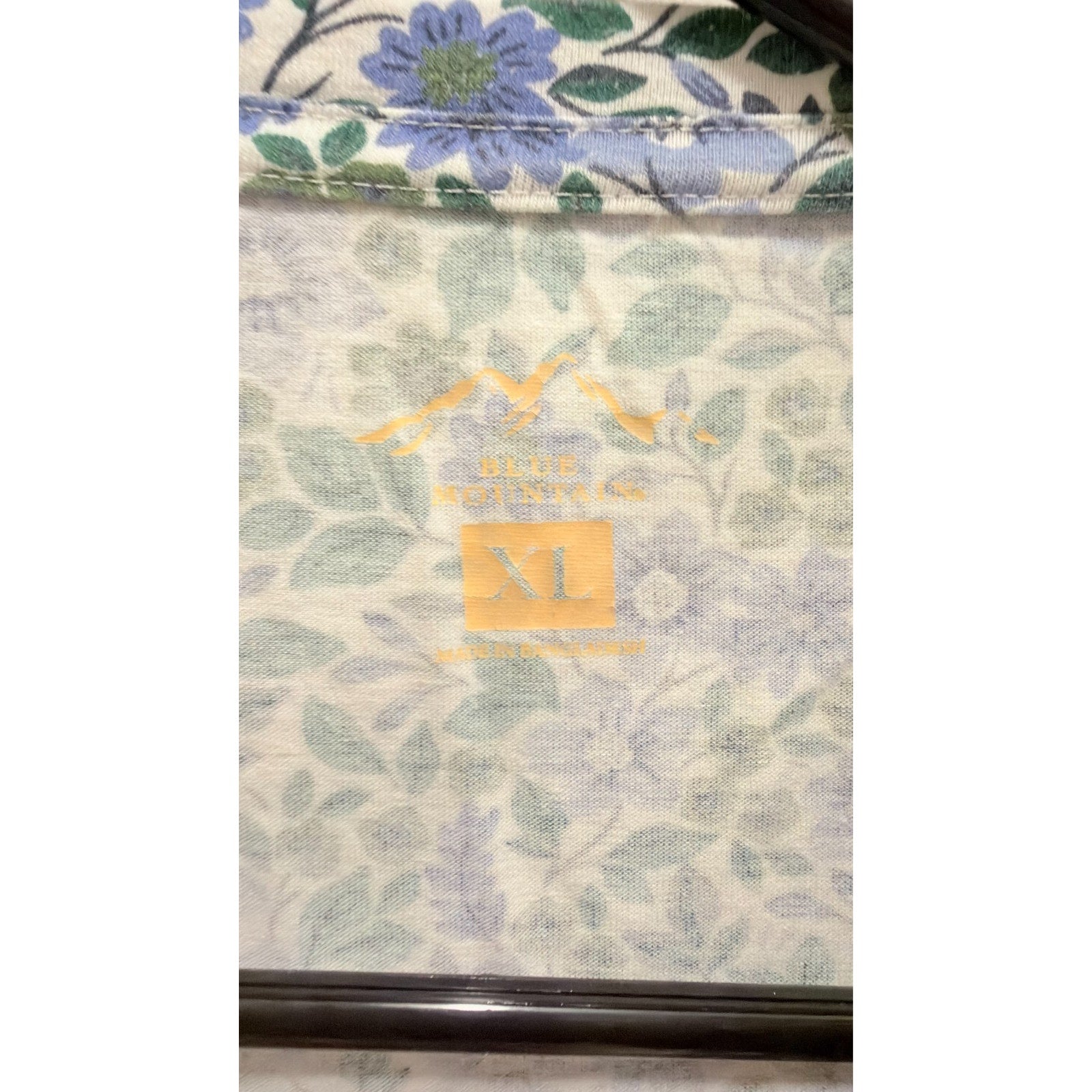 Blue Mountain Cobalt Blue & Green Floral Scoop Neck Tee - XL Preowned