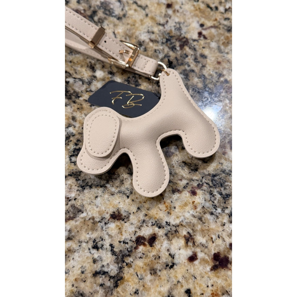 NEW Faux Leather Dog Puppy Keychain Bag Charm - Beige
