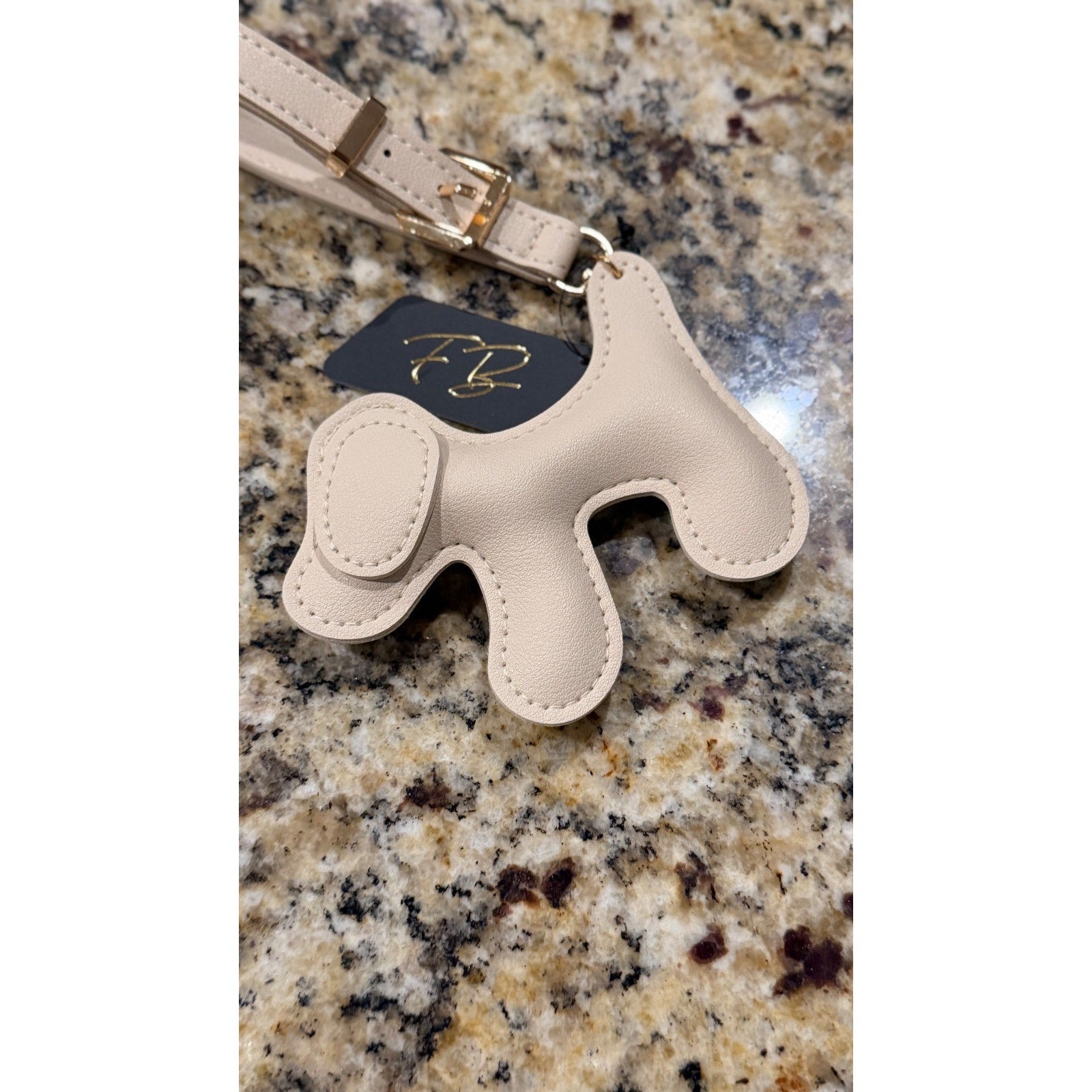 NEW Faux Leather Dog Puppy Keychain Bag Charm - Beige