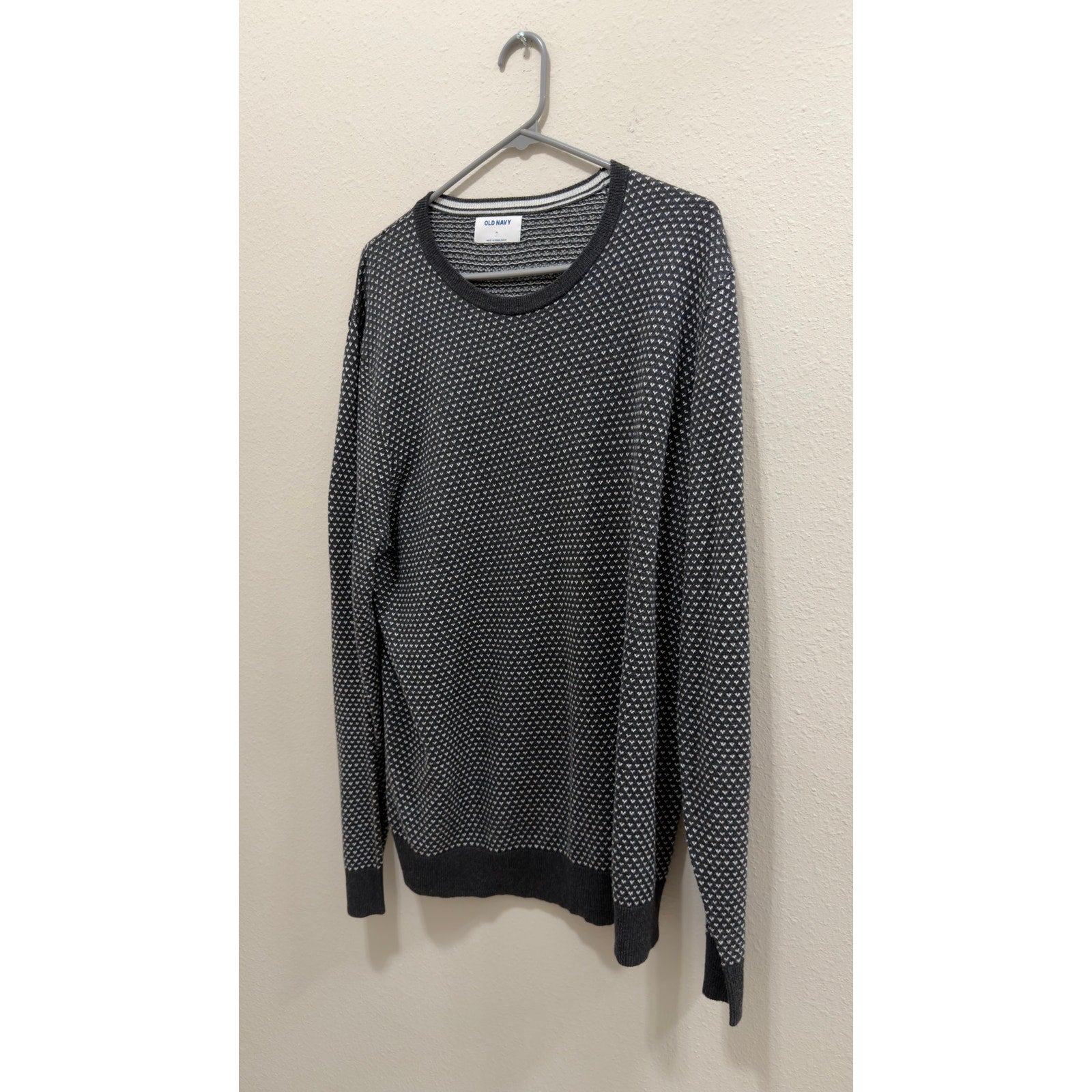 Old Navy Men's Black White Micro Pattern Knit Crewneck Sweater XL