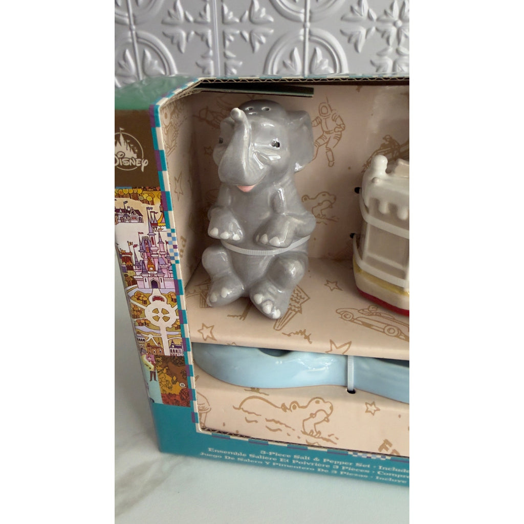 Disney Parks Jungle Cruise Salt & Pepper Shaker Set with Faux Water Caddy New
