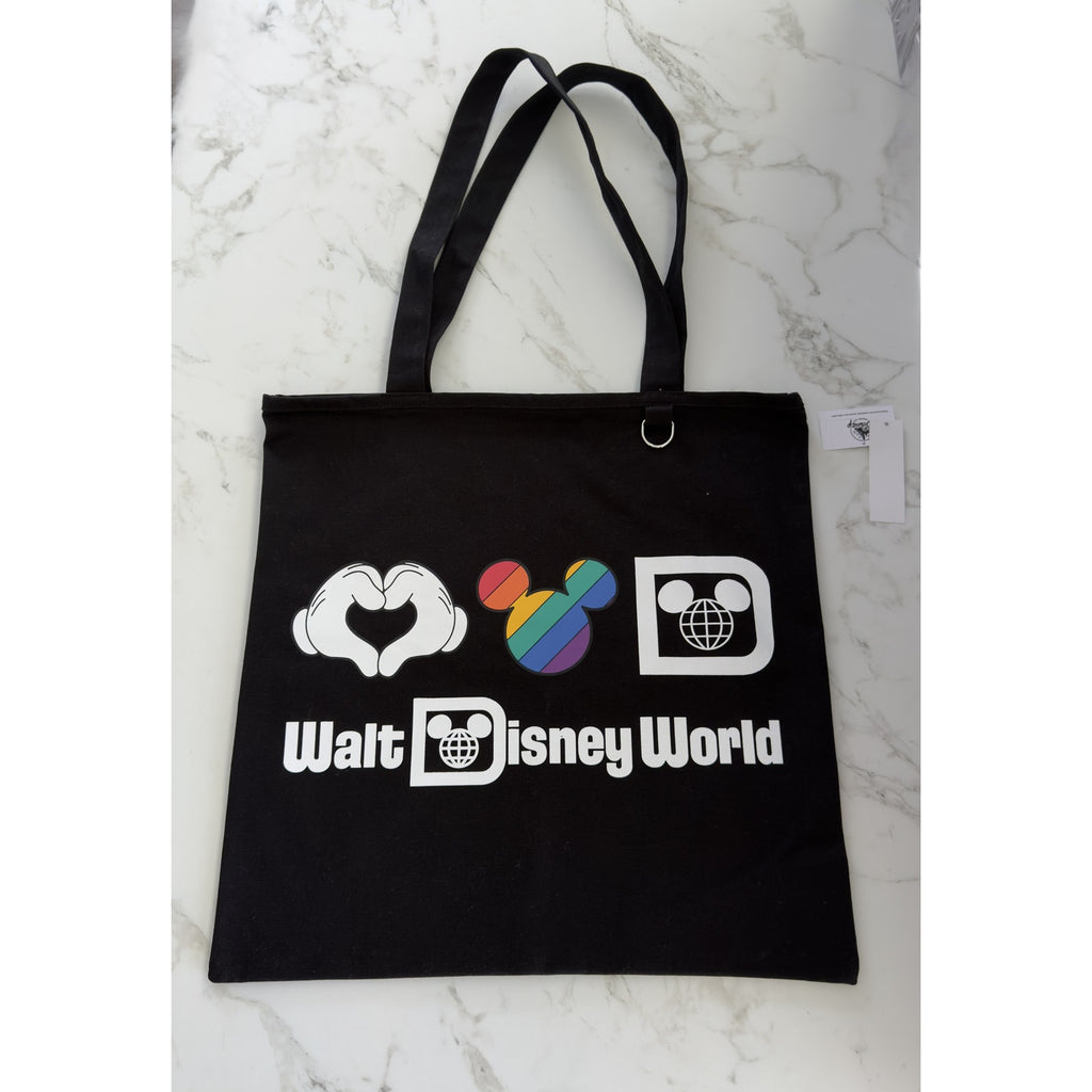 Walt Disney World Pride Collection Black Canvas Tote Bag Heart Hands NWT