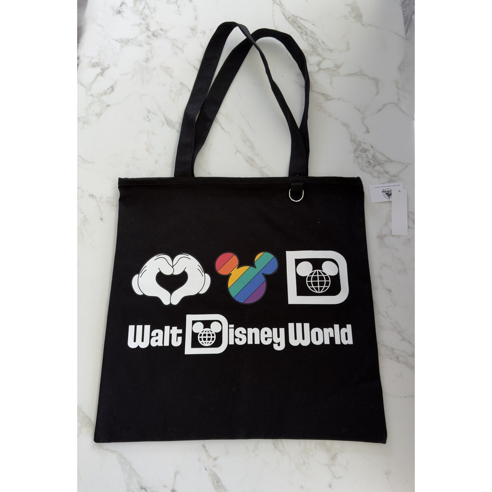 Walt Disney World Pride Collection Black Canvas Tote Bag Heart Hands NWT