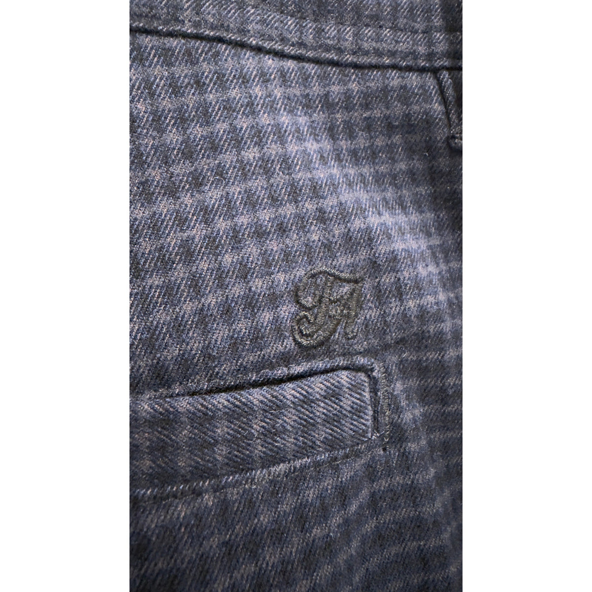 Mens Navy Blue Micro Check Plaid Trousers Dress Pants 36x32 Stretch Chino Slacks