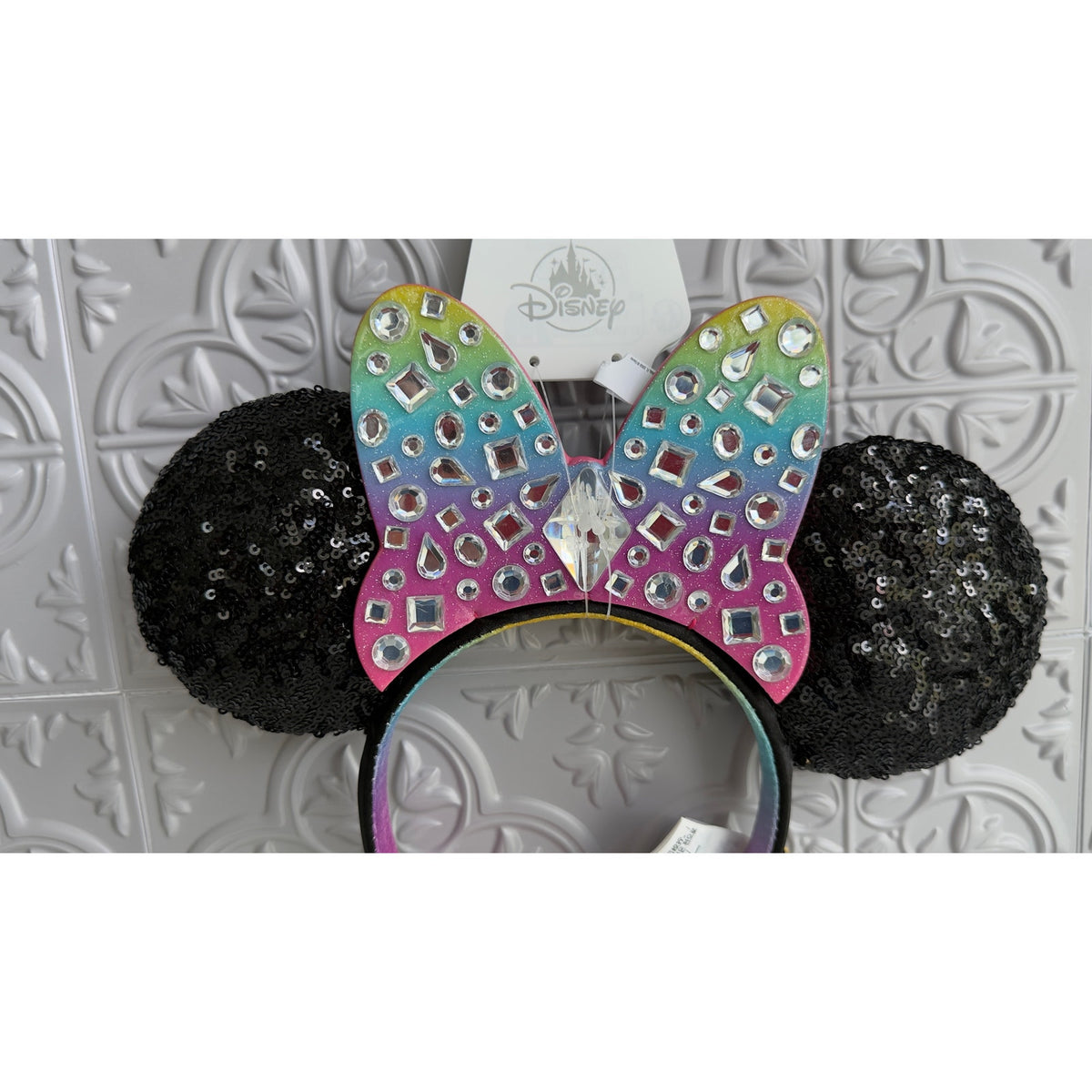 Disneyland 70th Minnie Mouse Rainbow Rhinestone Sequin Ear Headband NWT