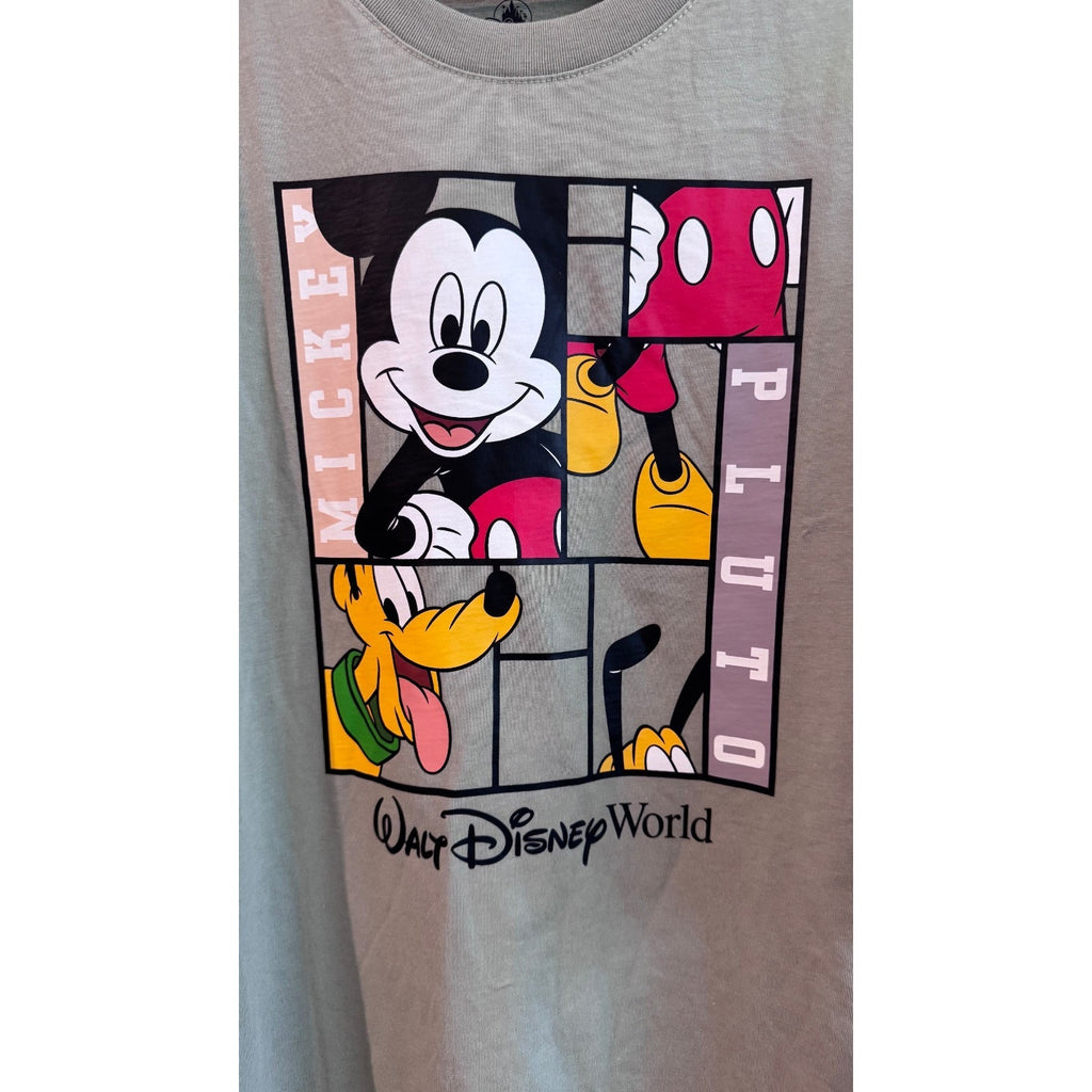 Oversized Disney Mickey & Pluto Grid T-Shirt Large WDW Sage Green Tee NWT