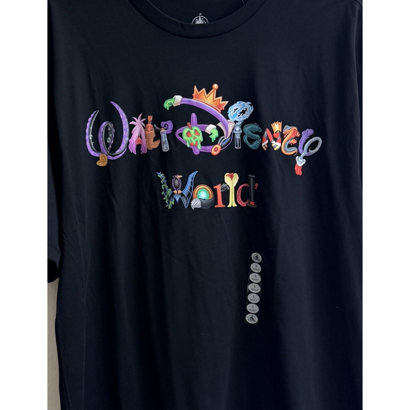 Disney Parks Villains Character Letters Tee - Brand New - Adult Size Large