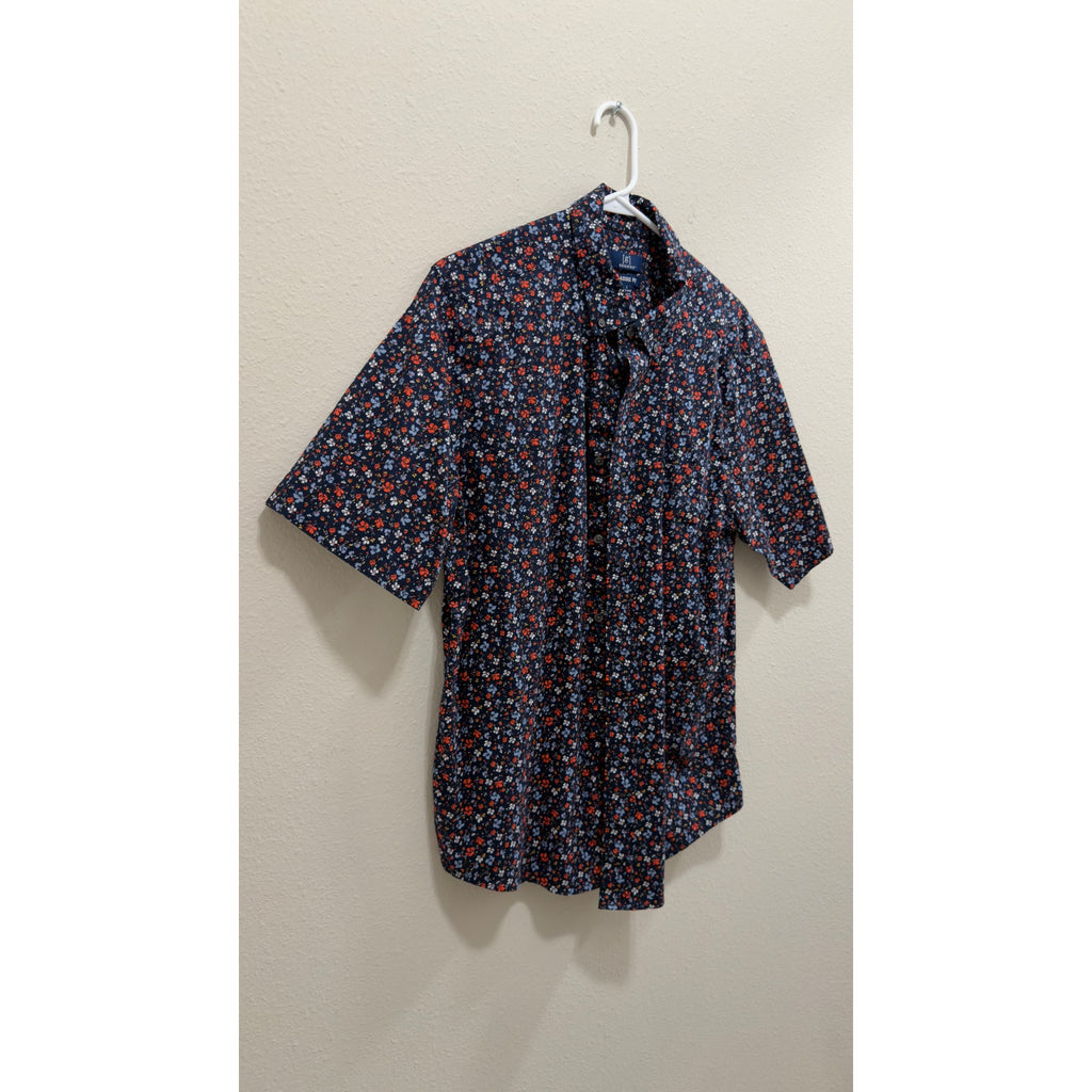George Men's Classic Fit Poplin Short Sleeve Floral Button-Down Shirt Large