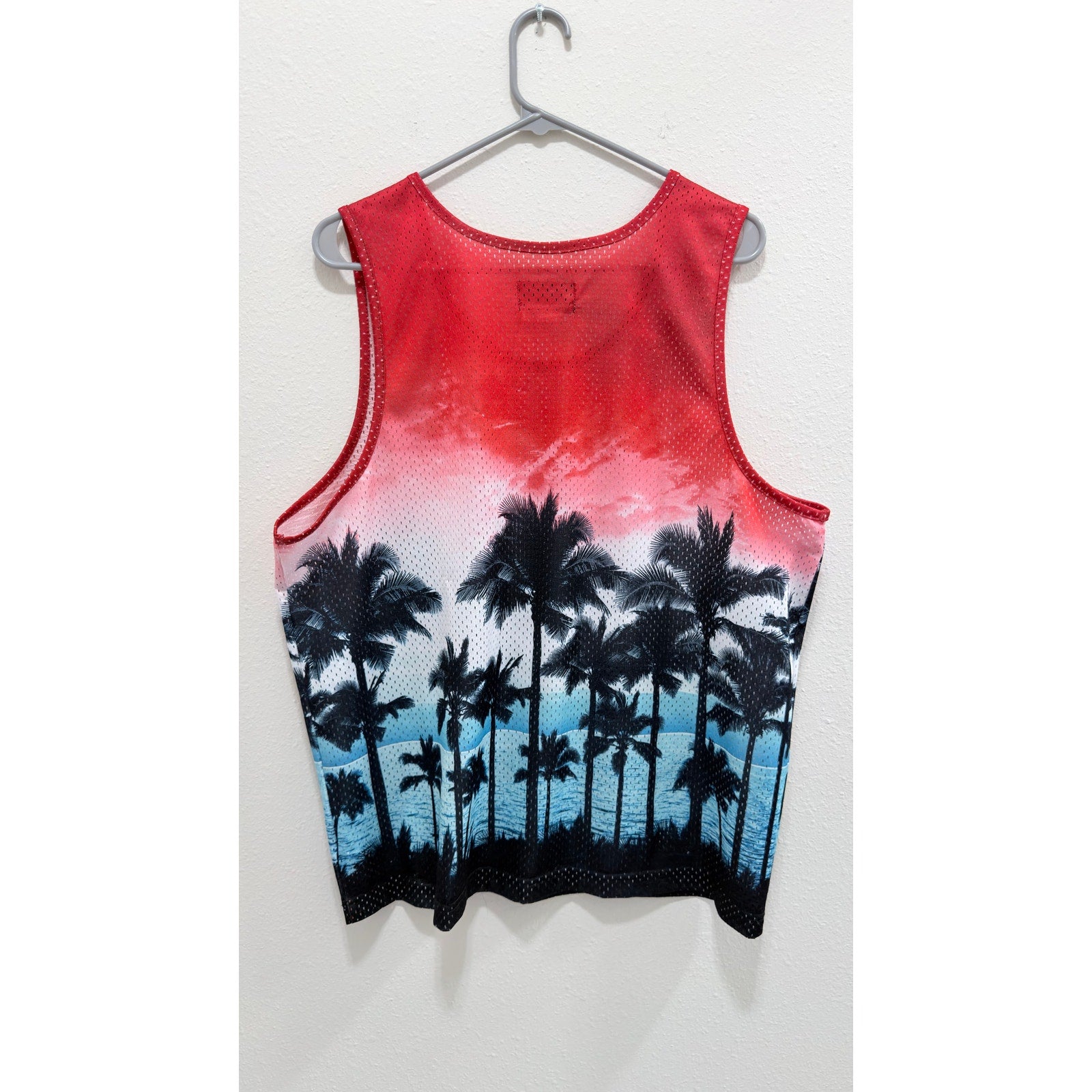 Target Original Use Men's Mesh Tank Top Large Red Sunset Palm Trees Jersey NWT