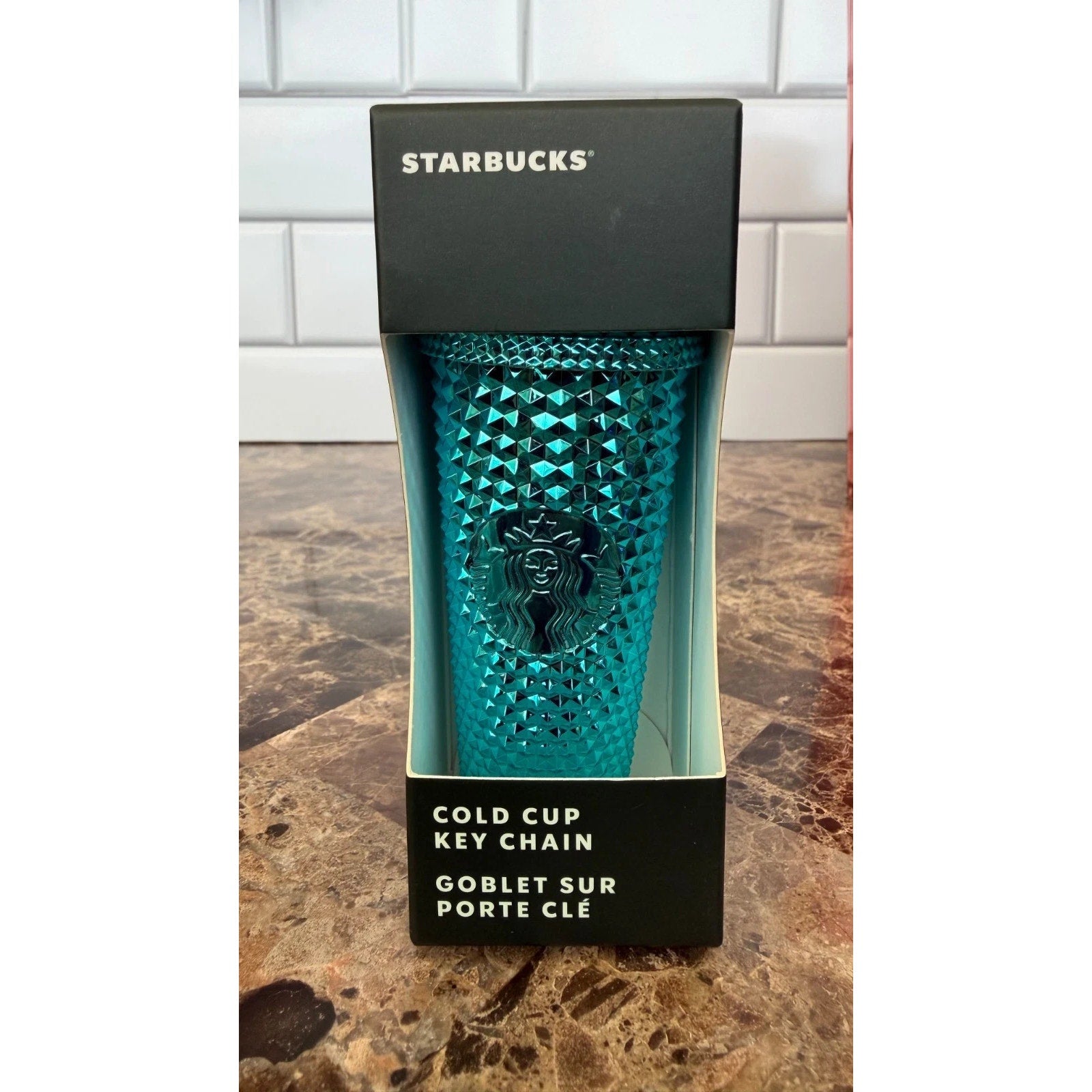NWT Starbucks Metallic Chrome Teal Blue Studded 24oz Tumbler & Ornament