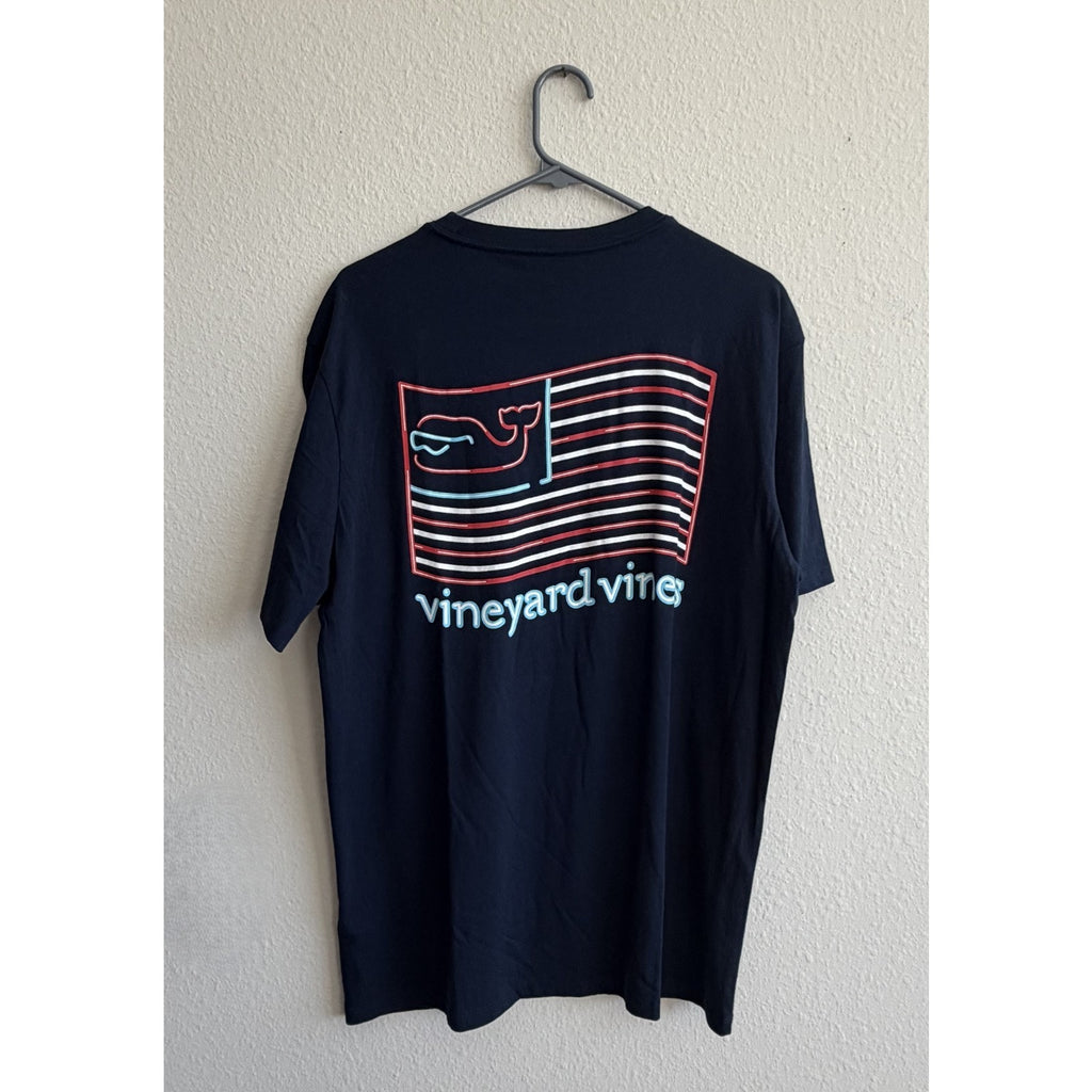 NWT Vineyard Vines Good Vibes Neon Flag Whale Pocket Tee Men's Medium