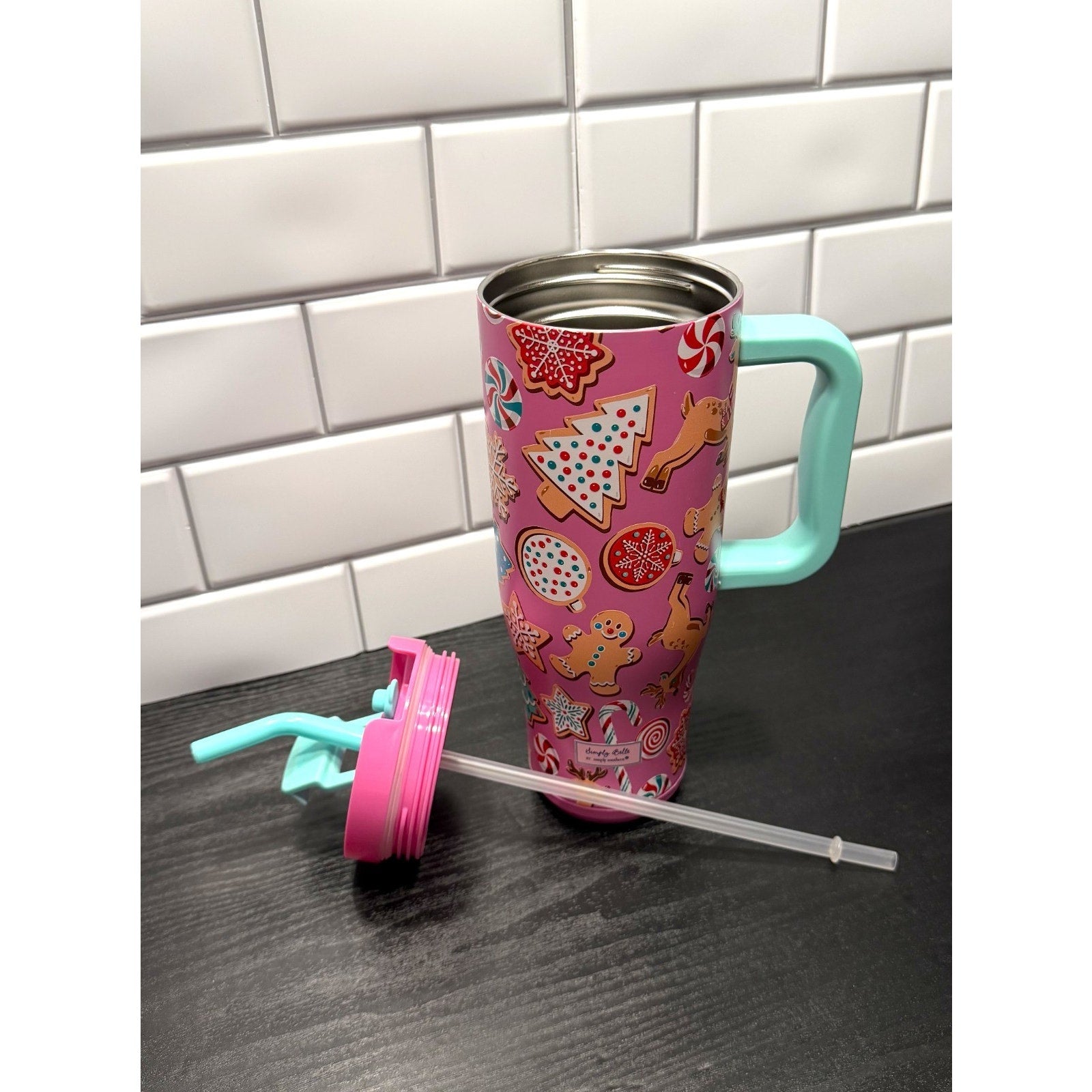 NWT Simply Southern 40oz Tumbler - Holiday Sweets Pink Gingerbread Mug