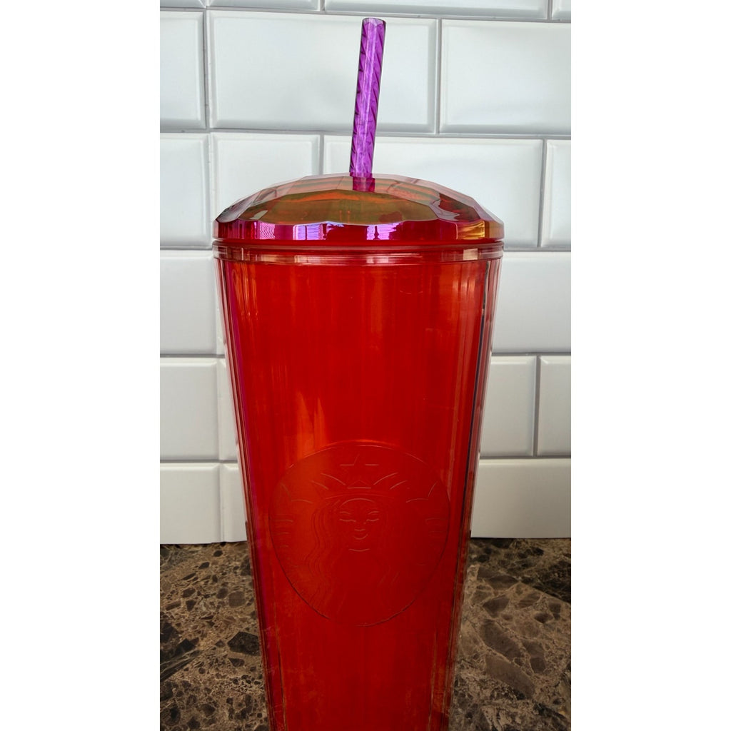 NEW Starbucks 24oz Red And Purple Kaleidoscope Tumbler Venti Cold Cup Dome Lid