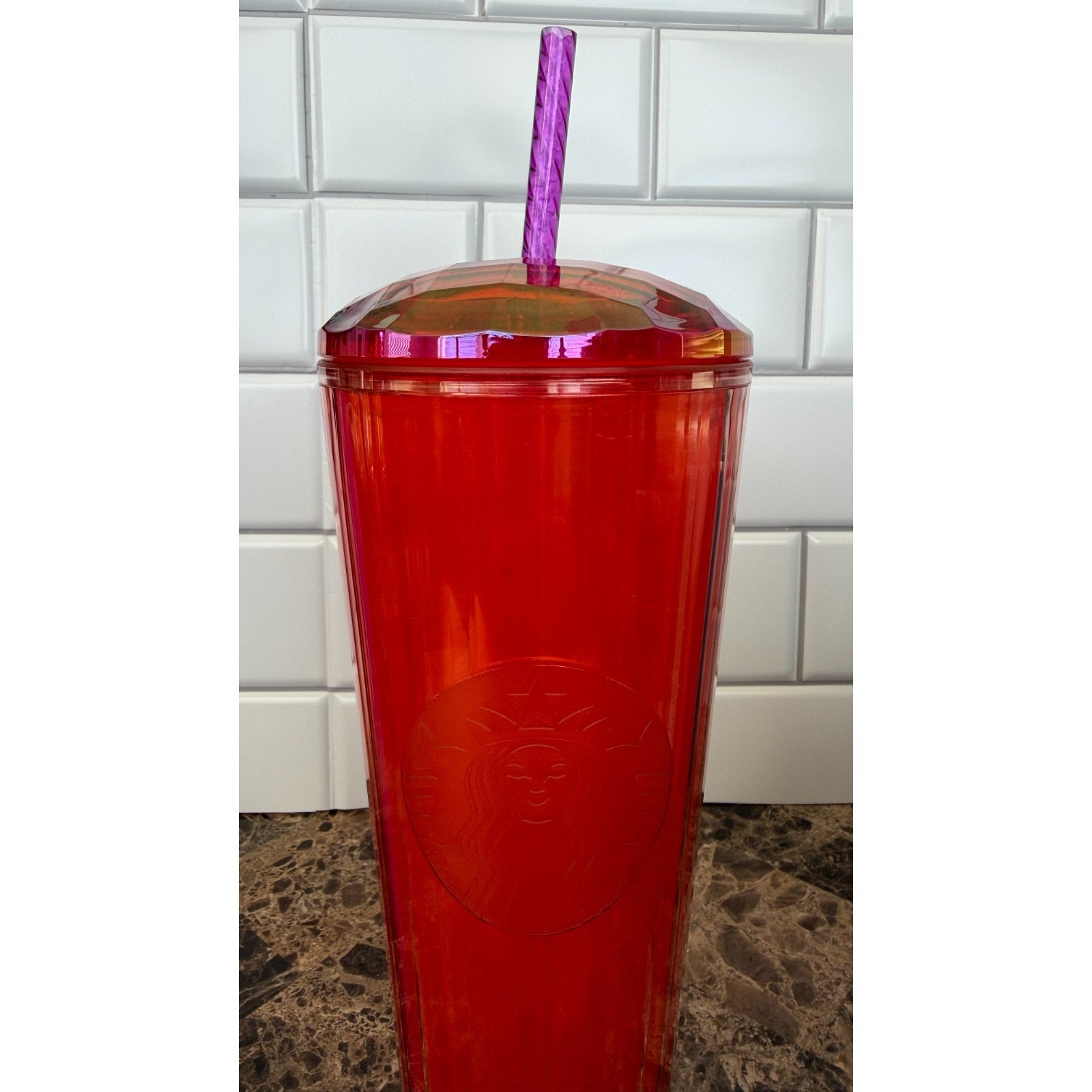 NEW Starbucks 24oz Red And Purple Kaleidoscope Tumbler Venti Cold Cup Dome Lid