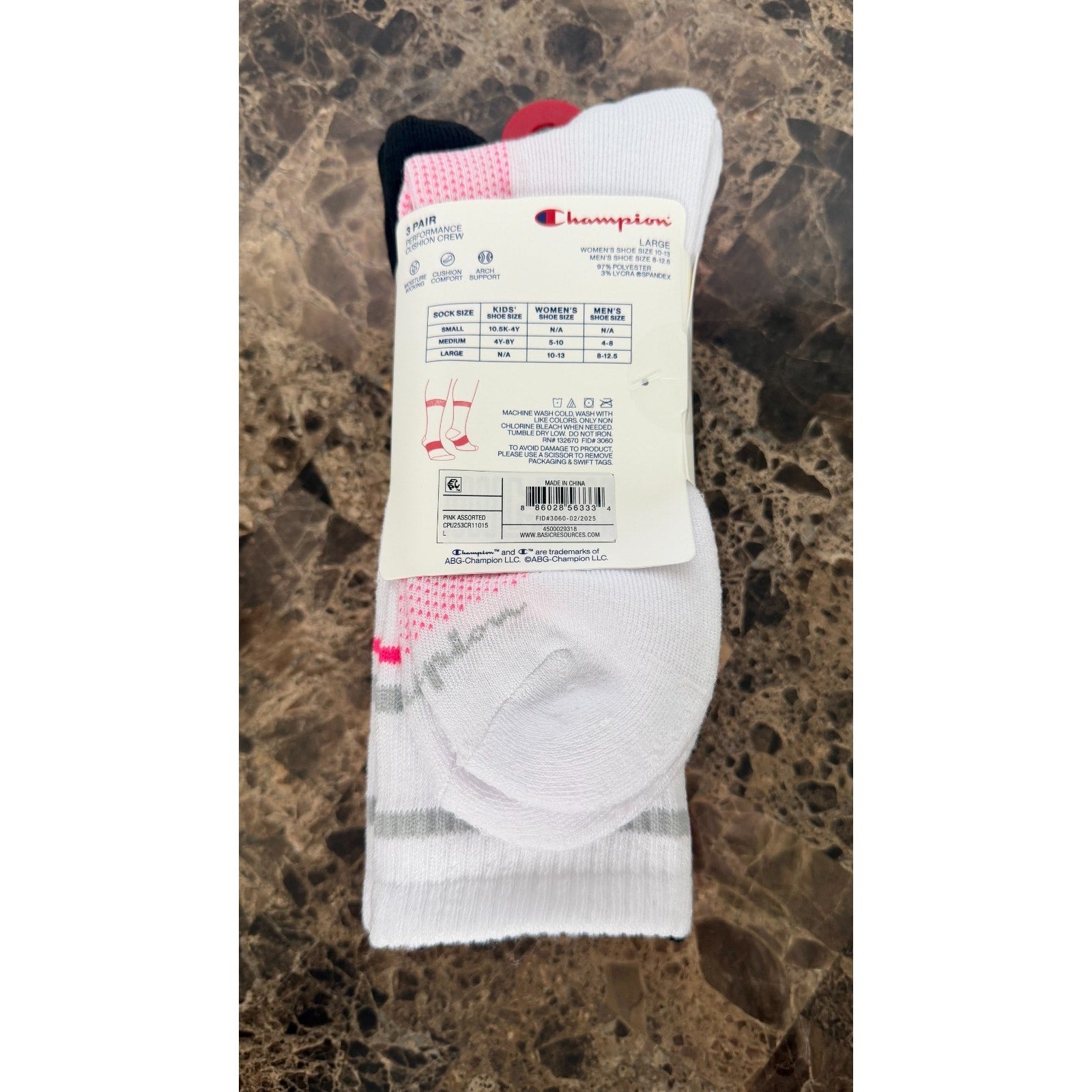 Champion All Sport Performance Adult Large Crew Socks (3-Pack) — NWT