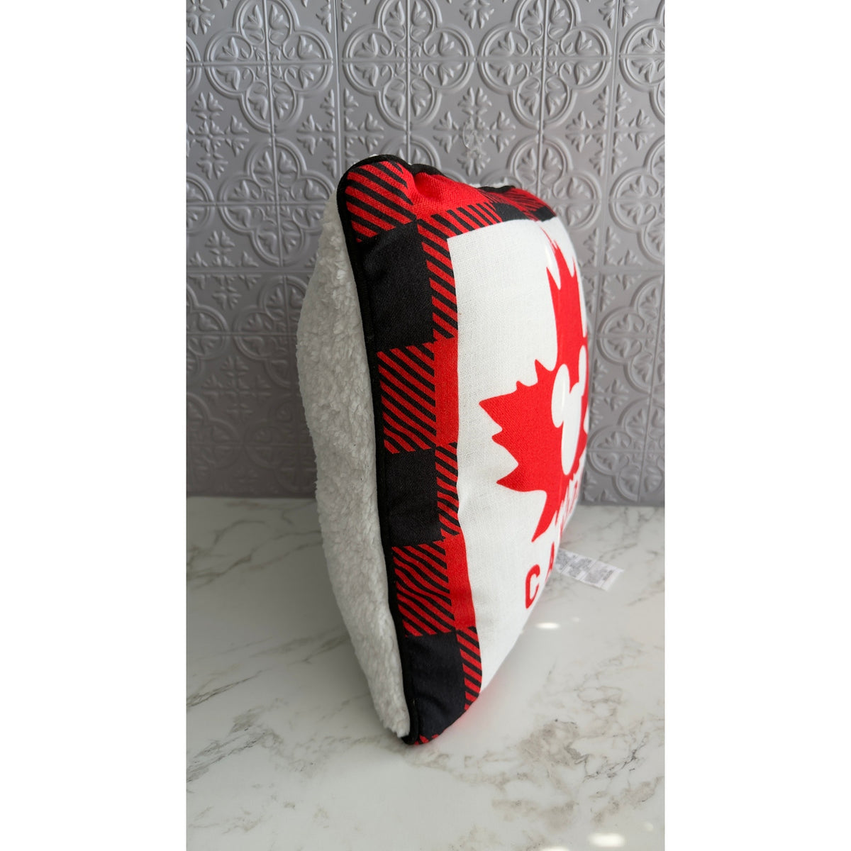 Disney Parks Epcot World Showcase Canada Mickey Icon Maple Leaf Plaid Pillow NWT