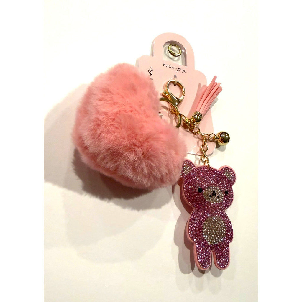 Posh Pop Rhinestone Bear Keychain & Faux Fur Bag Charm NWT