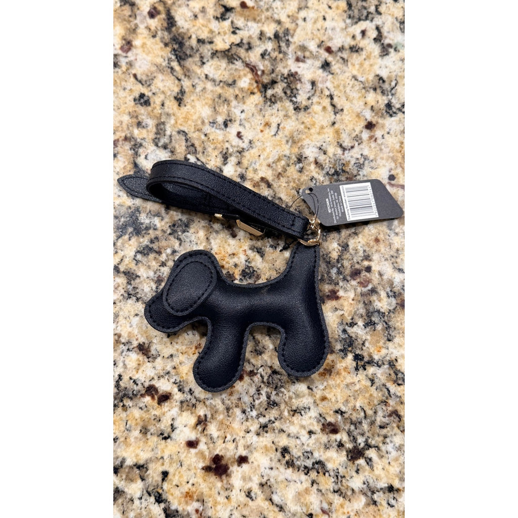 Sleek Faux Leather Dog Puppy Keychain Bag Charm - Black