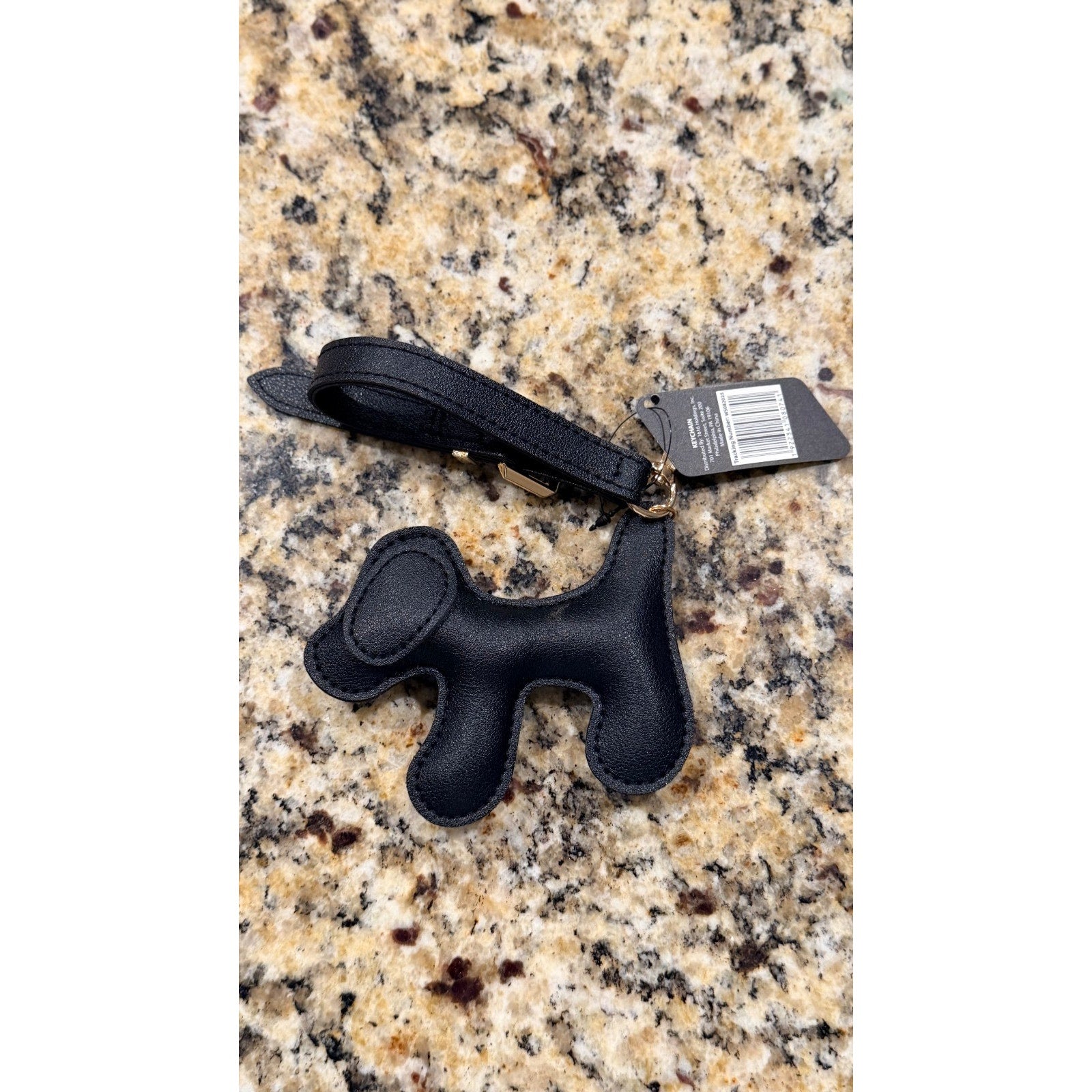 Sleek Faux Leather Dog Puppy Keychain Bag Charm - Black