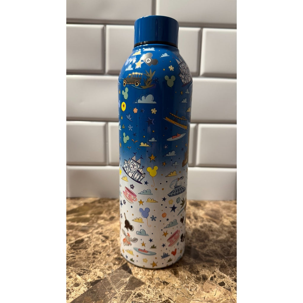 Disney Parks Icons & Attractions Stainless Steel Water Bottle - Blue Ombre NWT