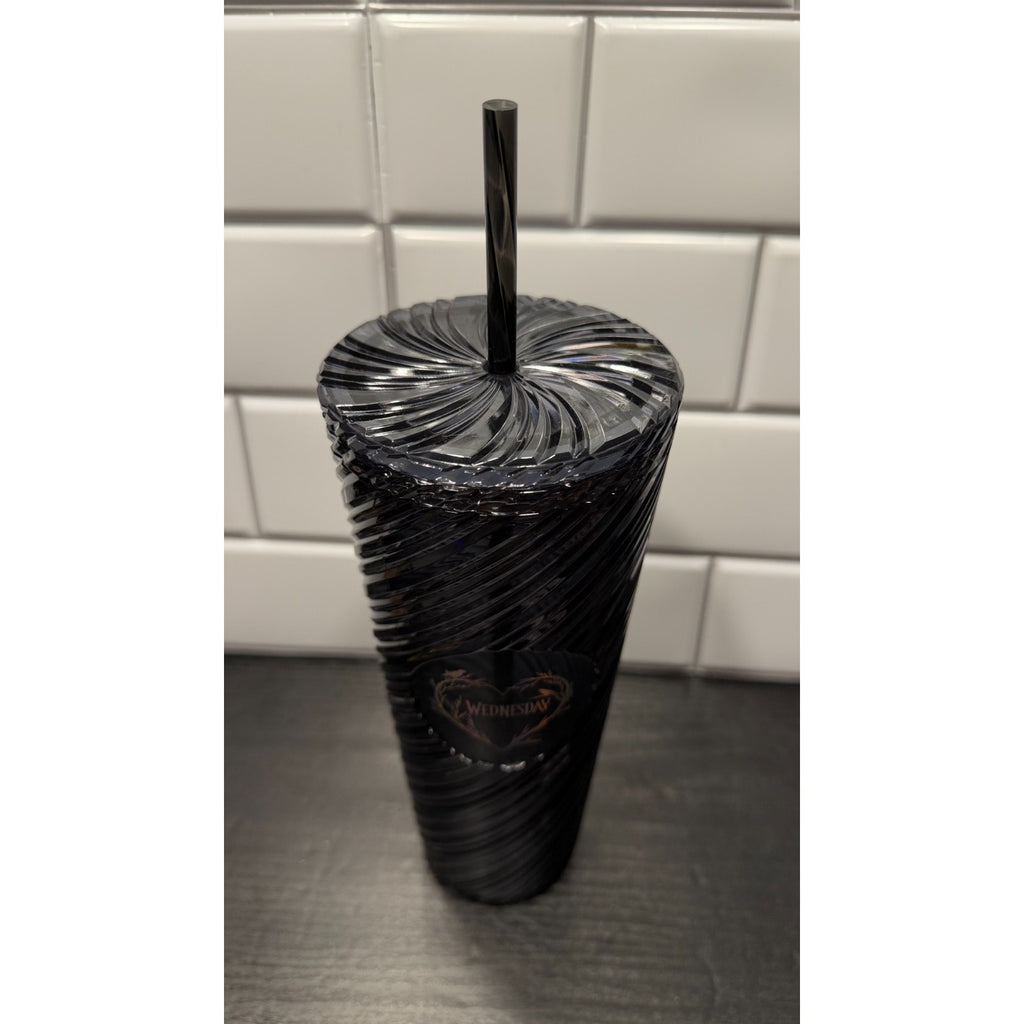 NWT Primark Netflix Wednesday Addams 24oz Cold Cup Tumbler With Straw