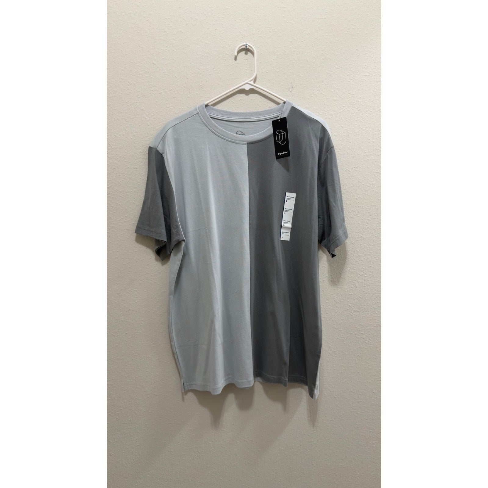 Original Use Men's Split Color Block Short Sleeve T-Shirt Size Large Grey NWT