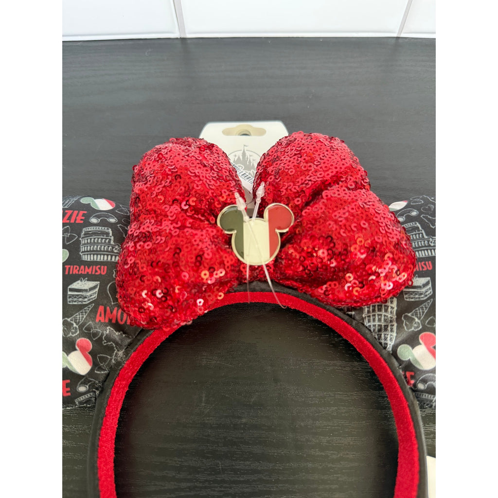 Disney Ear Headband - Epcot Italy Pavilion - Icons Black with Red Bow NWT