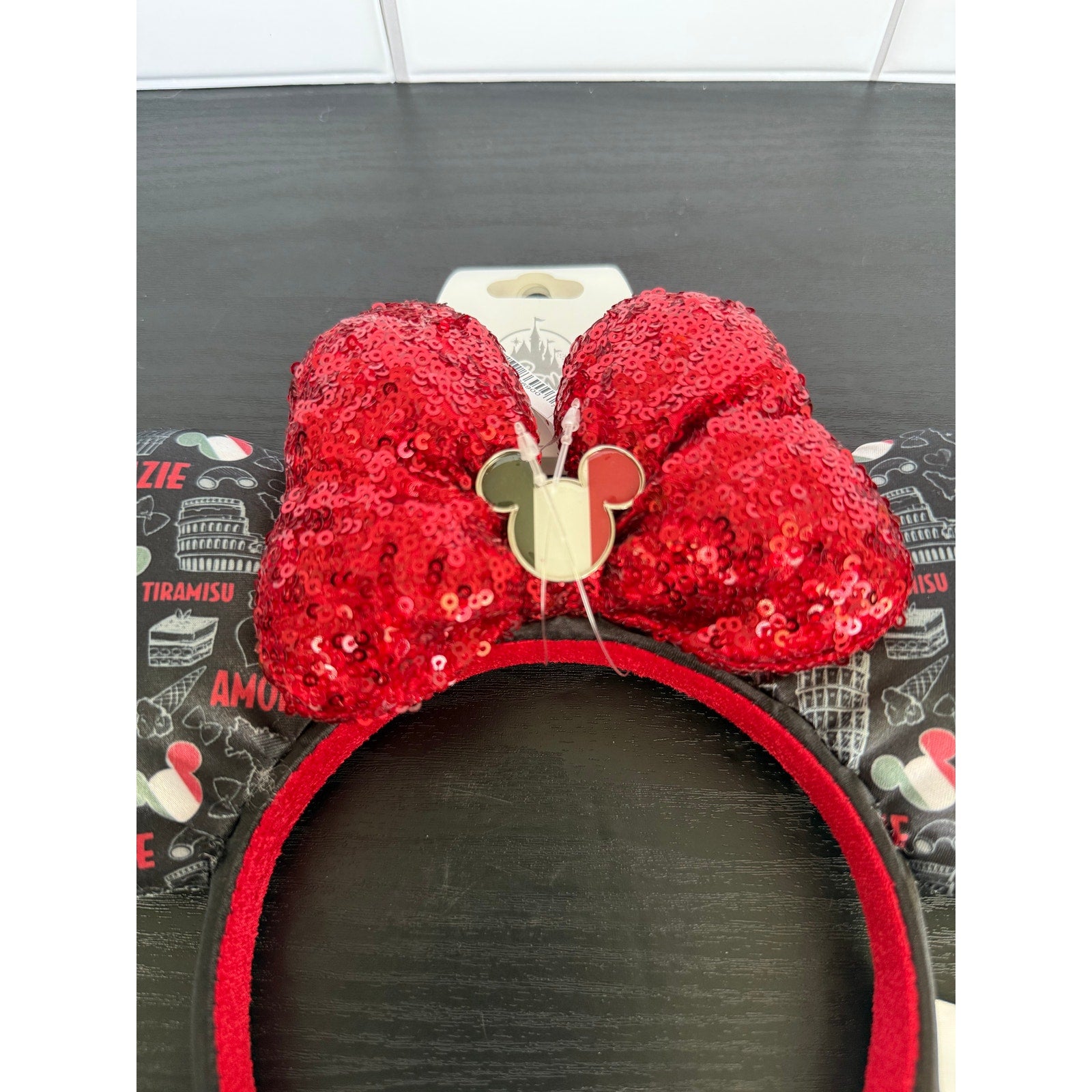 Disney Ear Headband - Epcot Italy Pavilion - Icons Black with Red Bow NWT