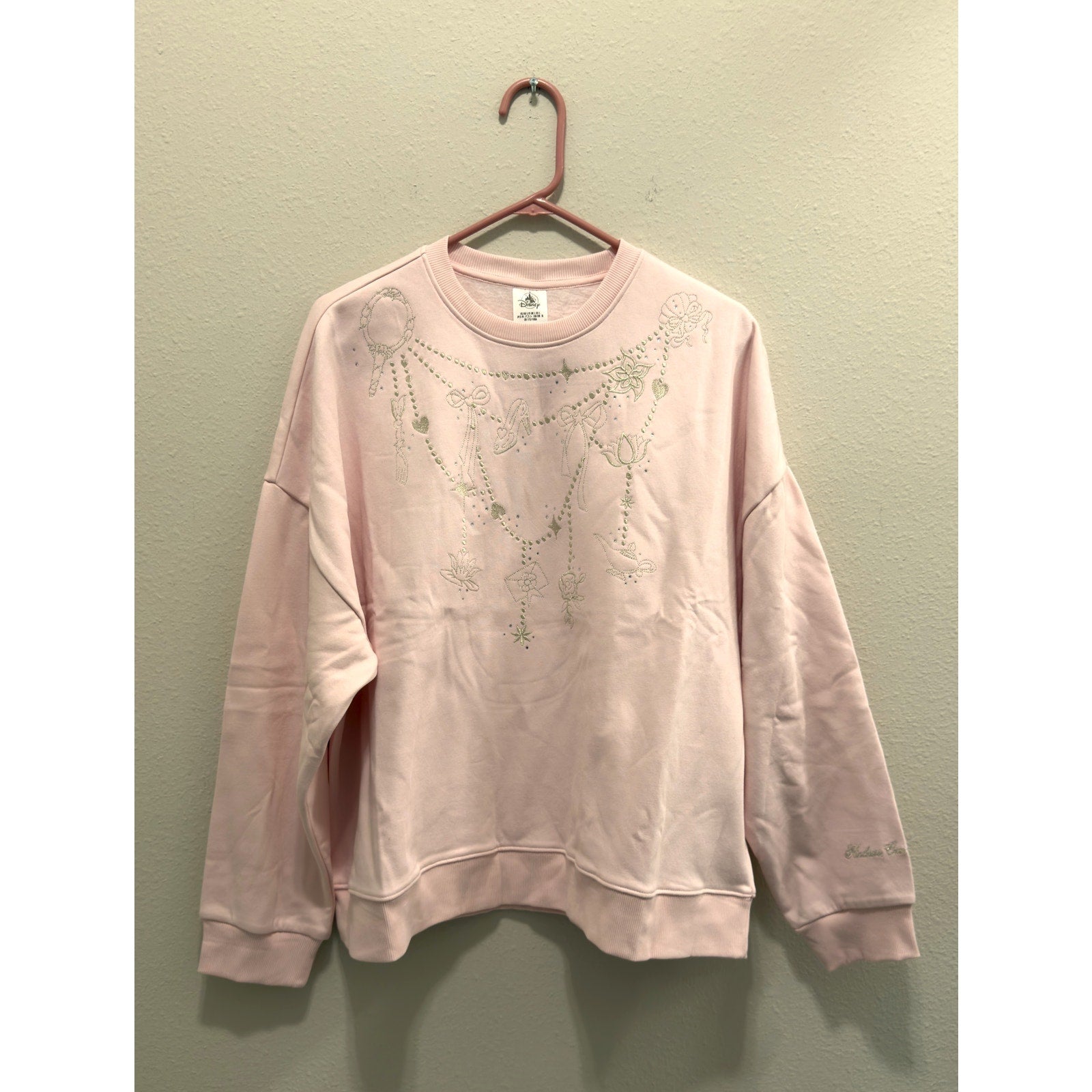 Disney Parks Pink Princess Icons Embroidered Sweatshirt Crewneck Adult Large NWT