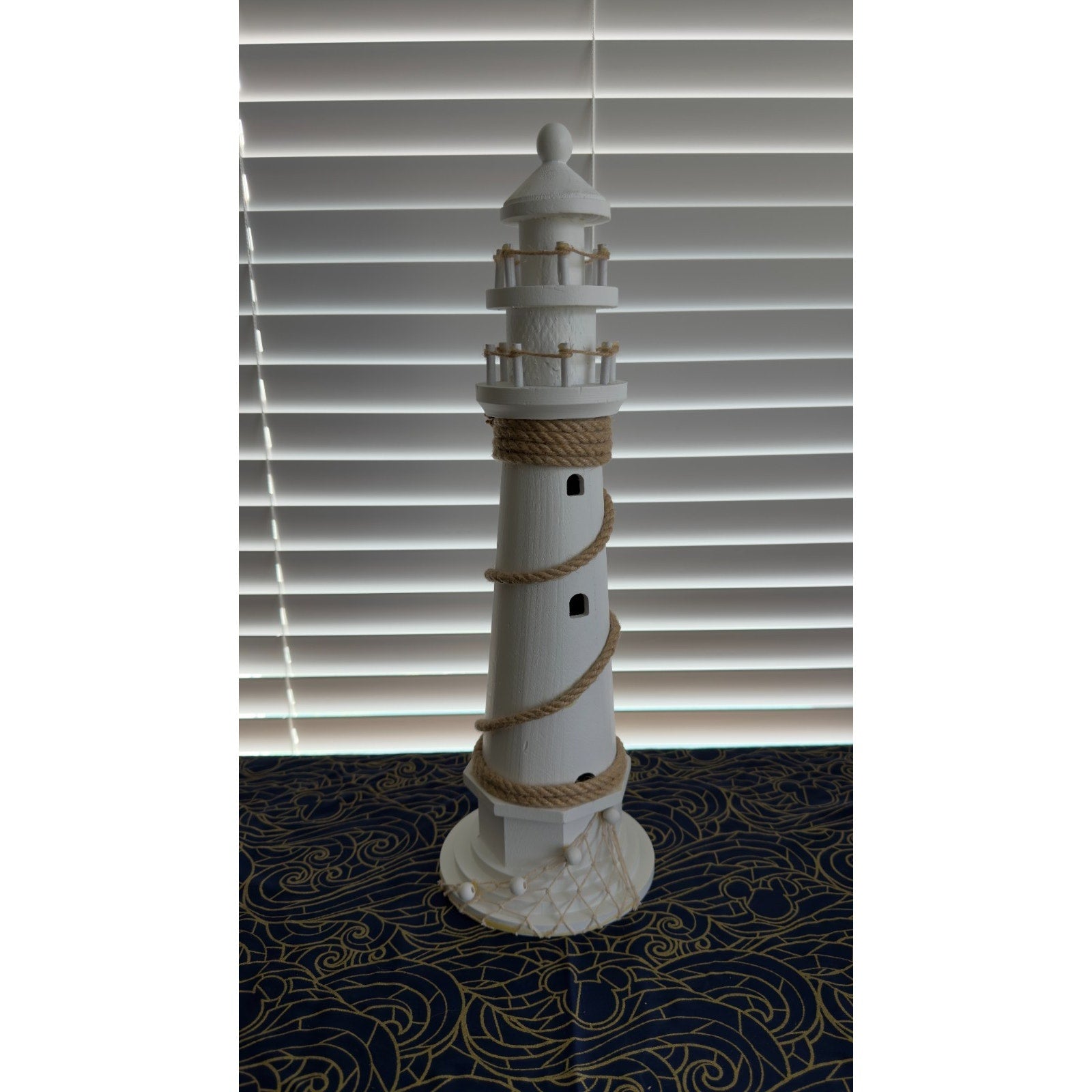 Large 20" White Wooden Lighthouse - Coastal Nautical Home Decor